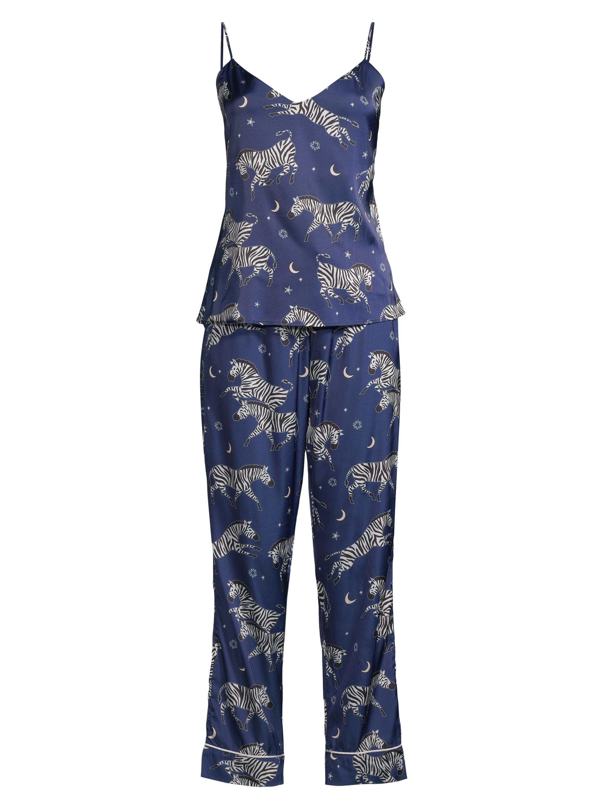 Averie Sleep Women's Adah 2-Piece Zebra-Print Satin Camisole Pajama Set - Deep Blue