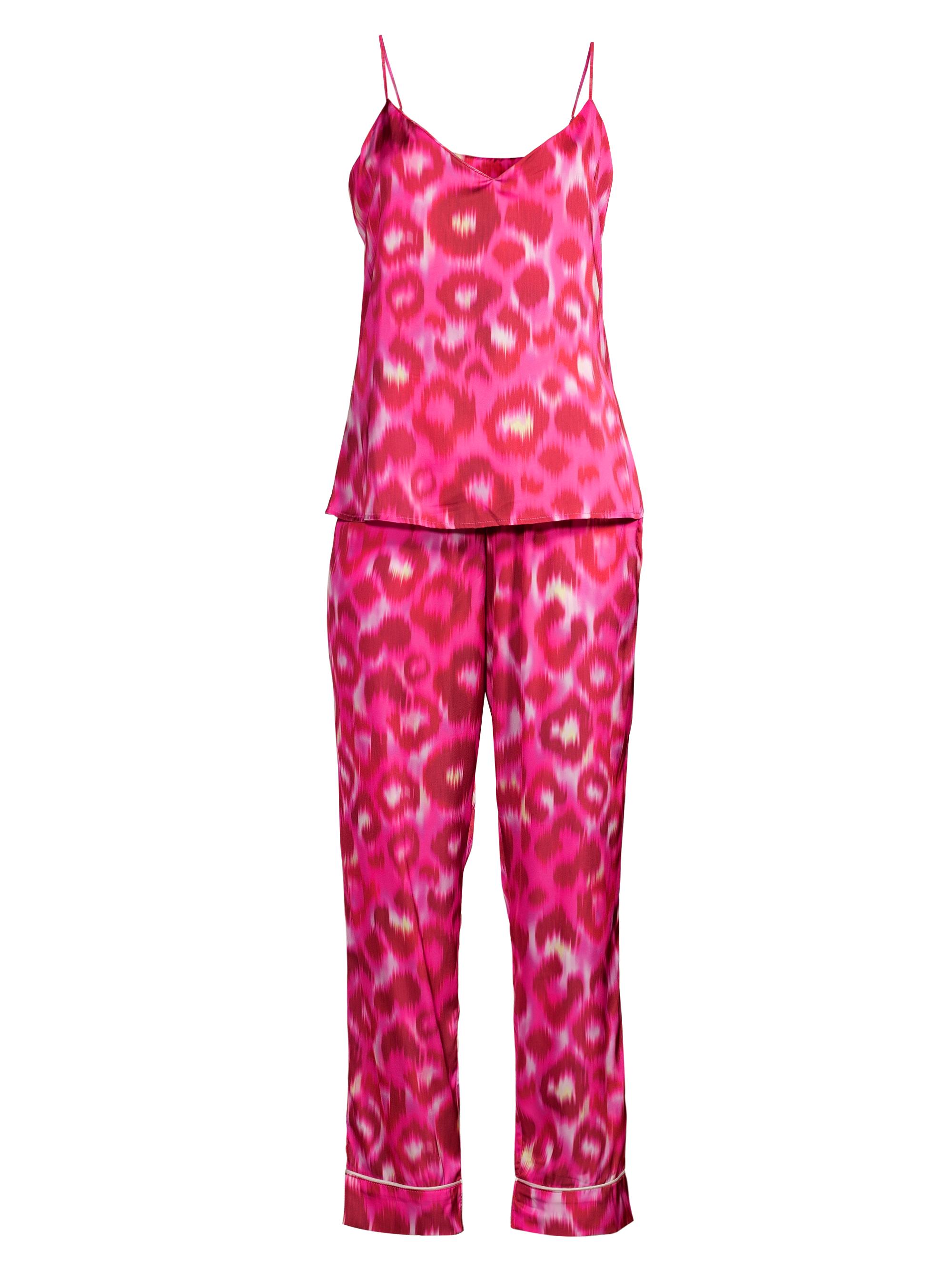 Averie Sleep Women's Into The Wild Linda Leopard Long Camisole Pajama Set - Fuschia Pink