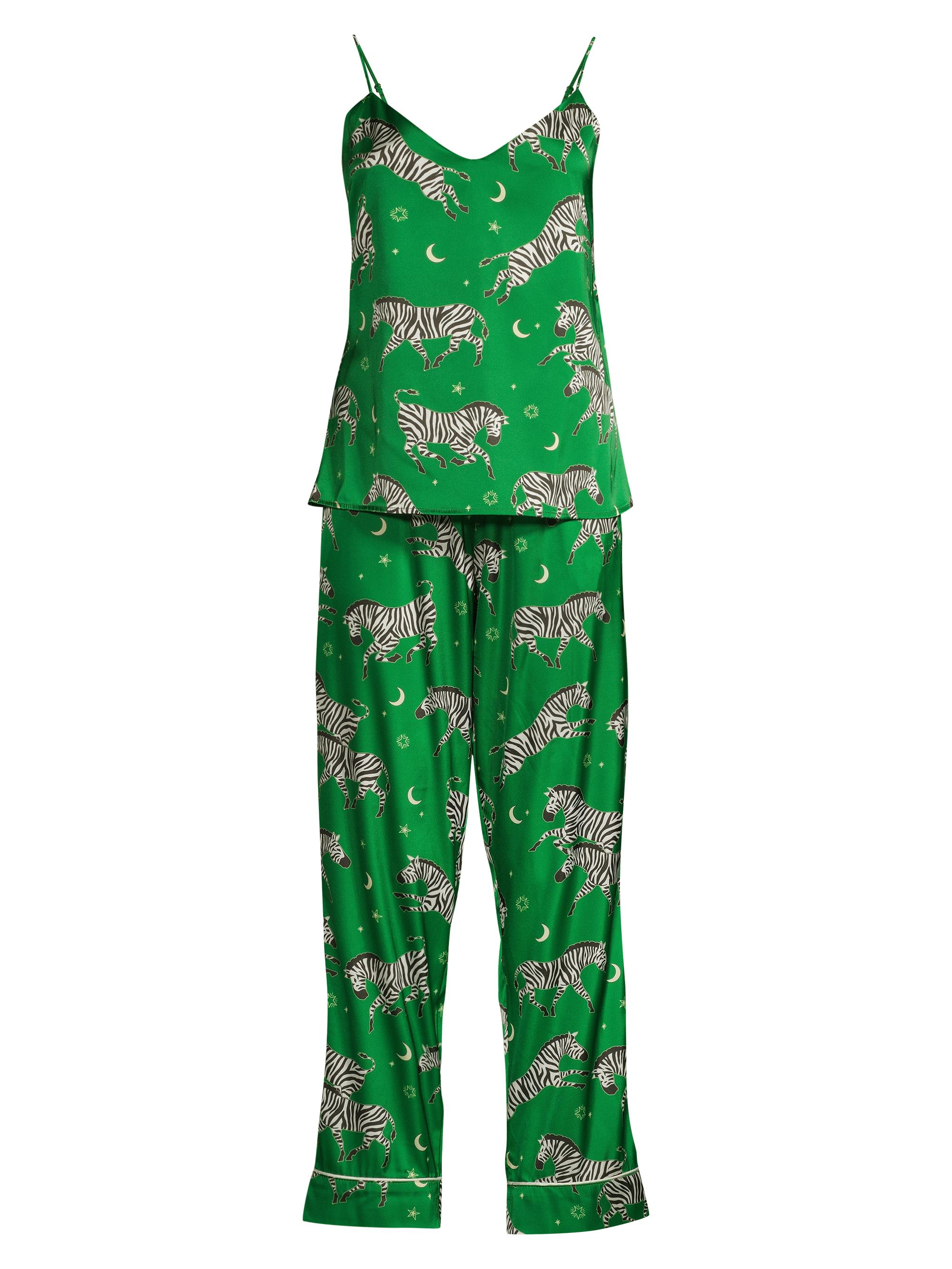 Averie Women's Taavi 2-Piece Zebra-Print Satin Camisole Pajama Set - Kelly Green