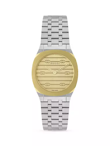 Logo-Embossed 18K Yellow Gold & Stainless Steel Bracelet Watch