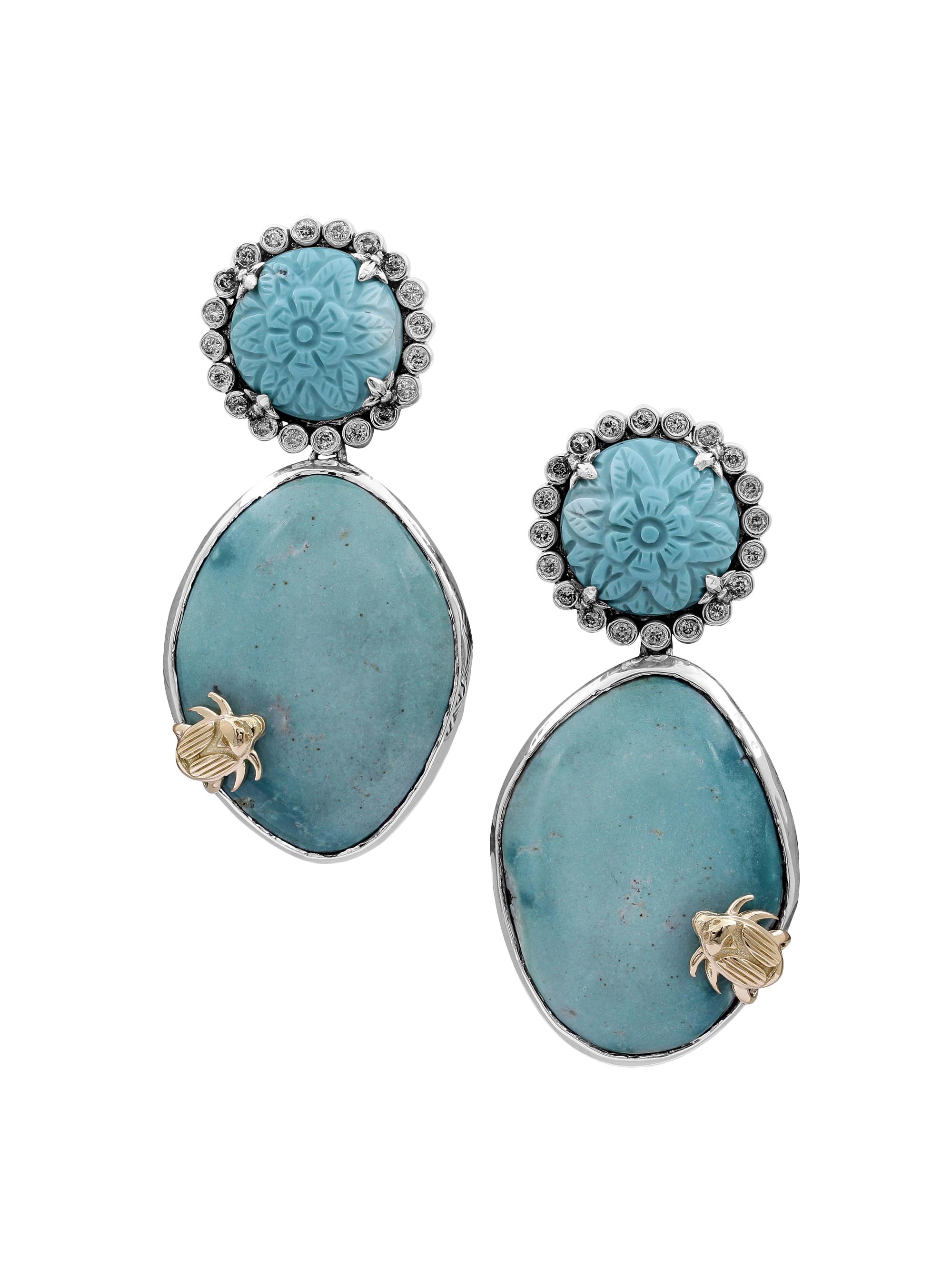Stephen Dweck Women's Sterling Silver, 18K Yellow Gold, Turquoise & 0.56 TCW Diamond Drop Earrings - Blue