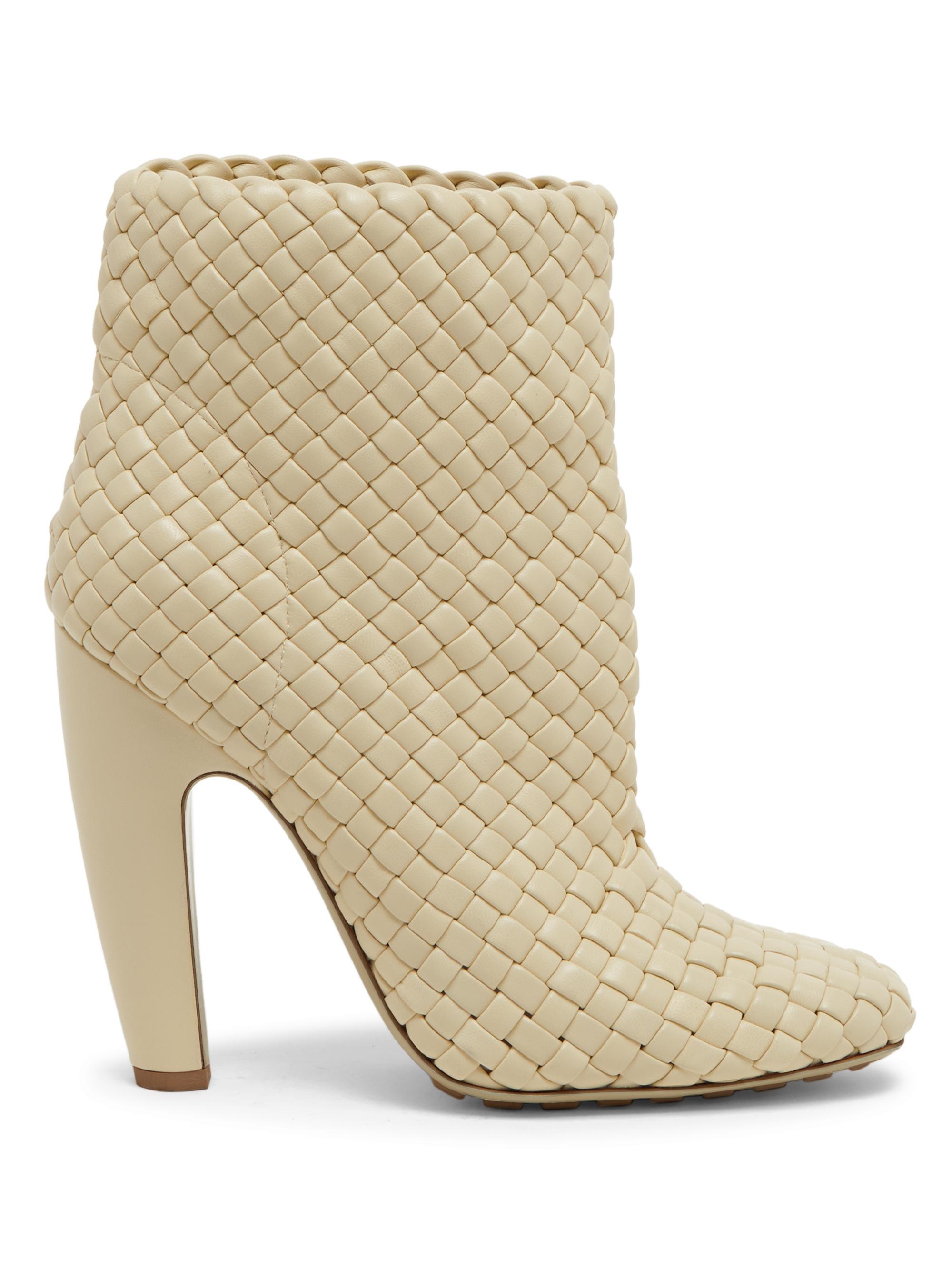 Bottega Veneta Women's Woven Leather Ankle Boots - Butter