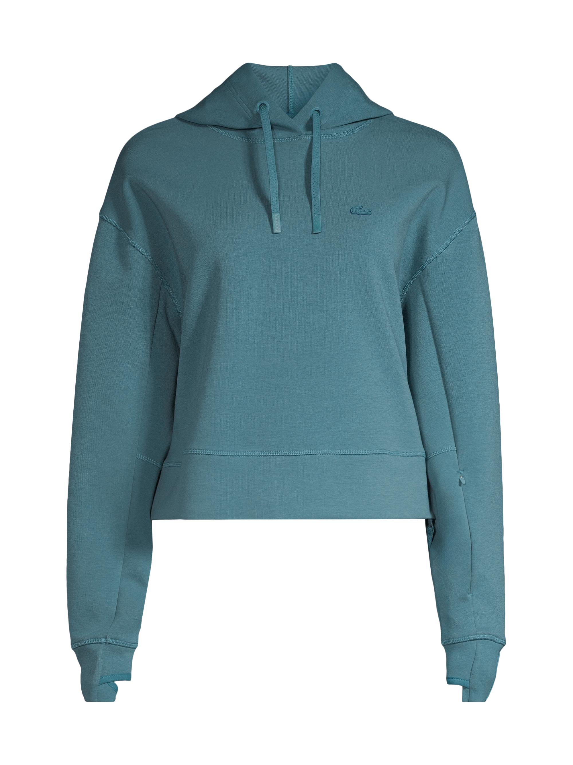 Lacoste Women's Cropped Double-Fleece Hoodie - Hydro