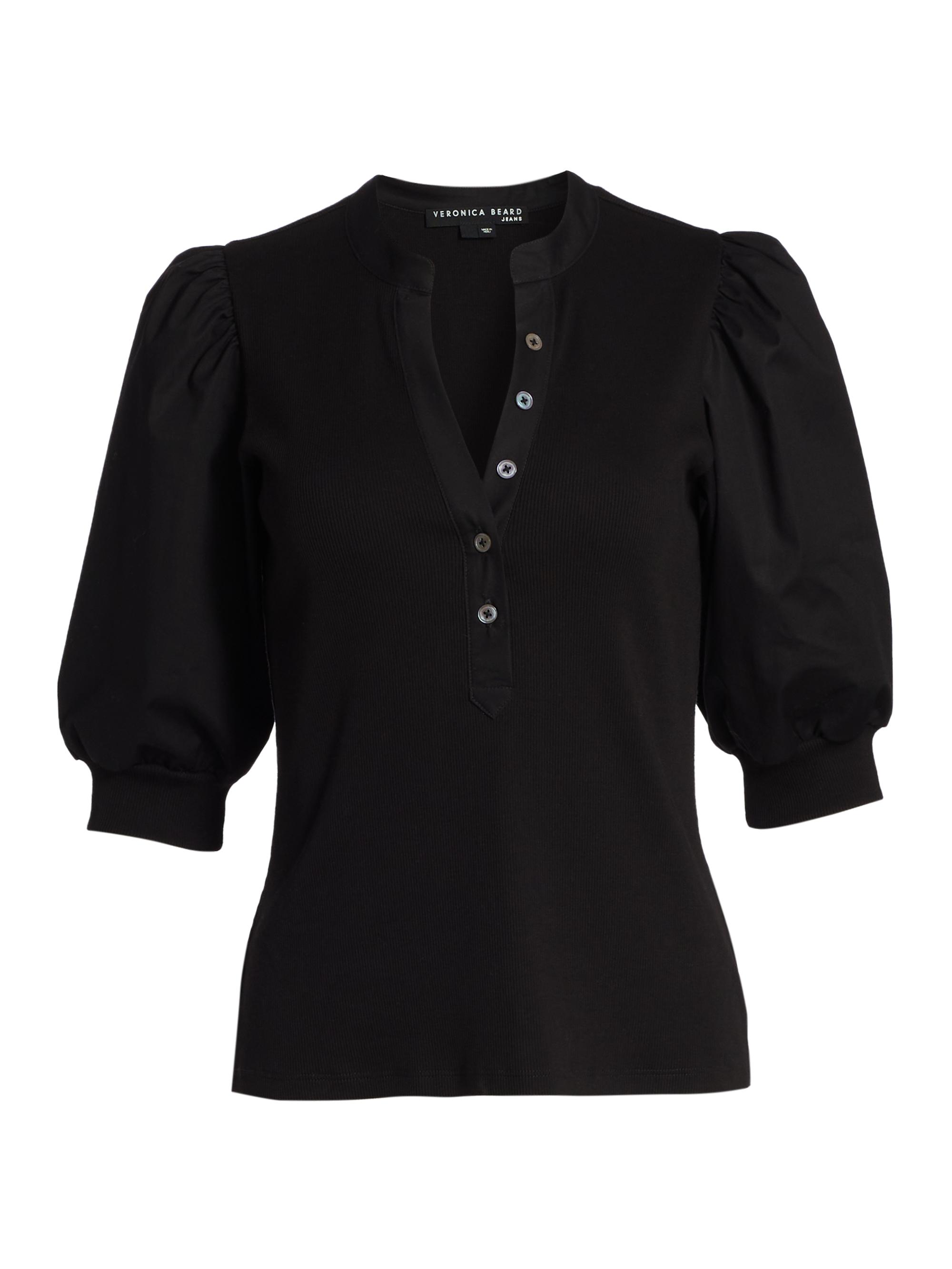 Veronica Beard Women's Coralee Puff-Sleeve Top - Black | Thumbnail 8