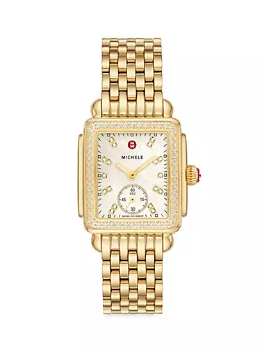 Deco Mid 18K-Gold-Plated & Diamond Bracelet Watch