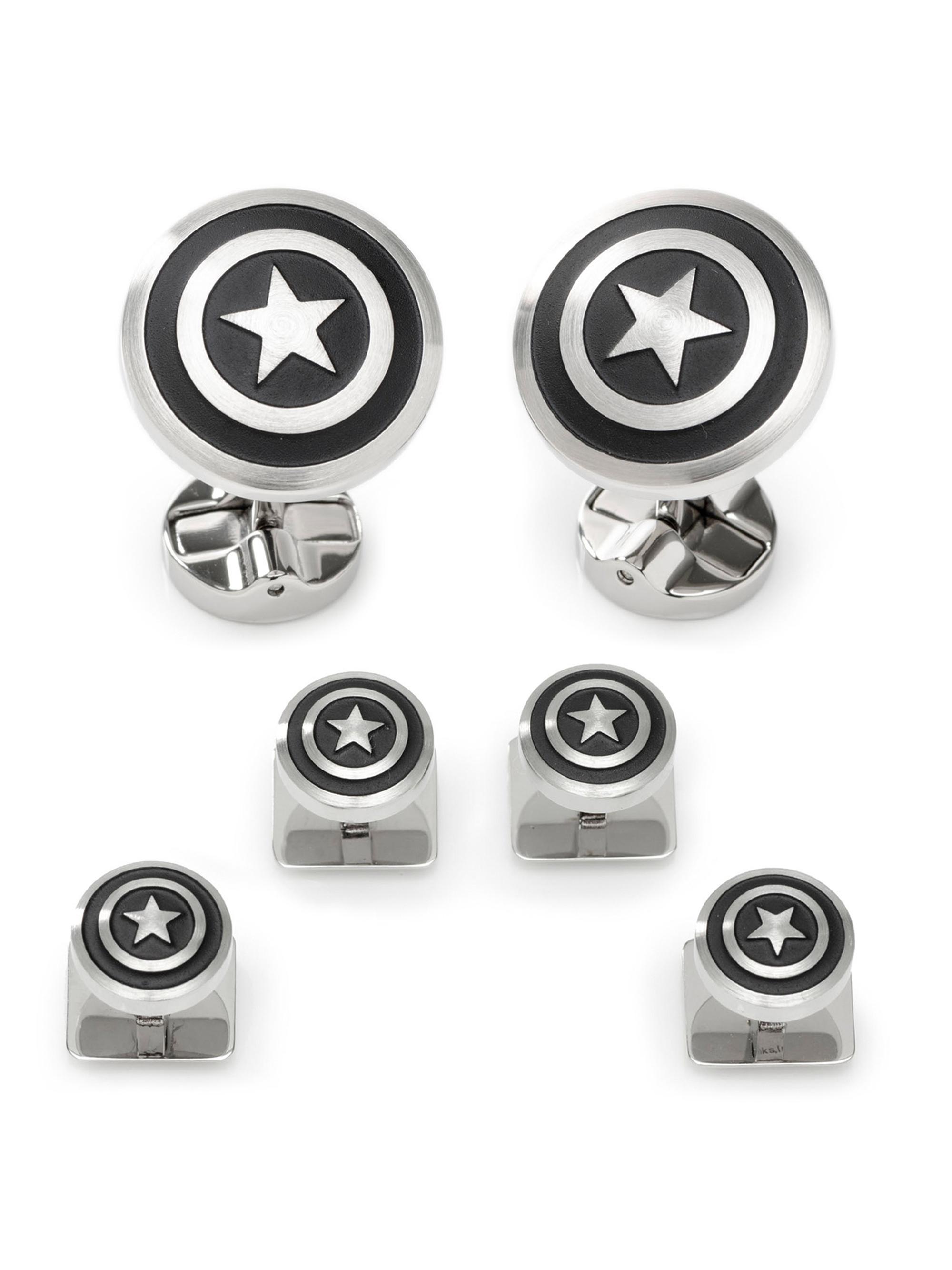 Cufflinks, Inc. Men's 2-Piece Captain America Shield Stainless Steel Stud Set - Silver