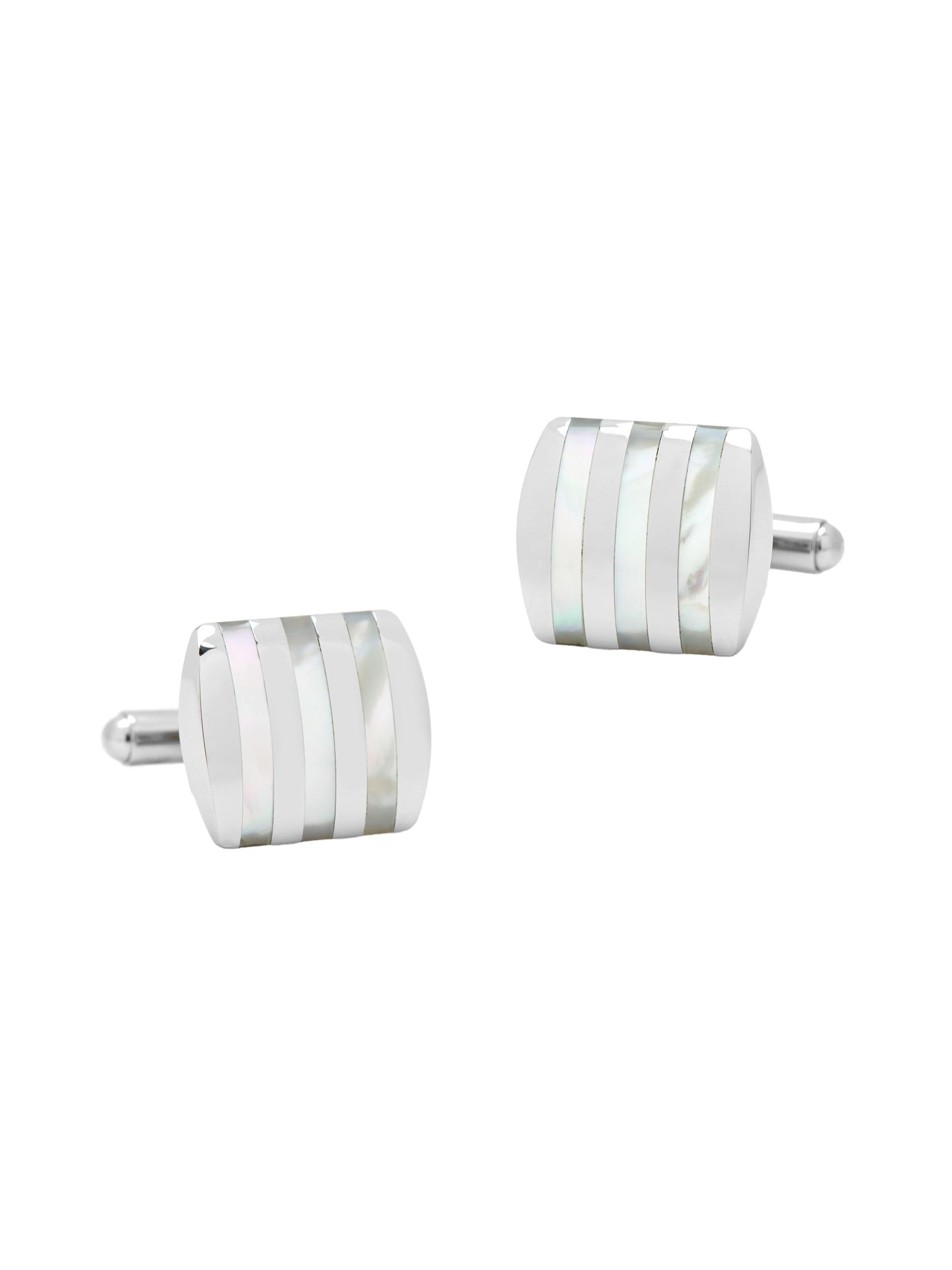 Cufflinks, Inc. Men's Striped Mother Of Pearl Cufflinks - Silver
