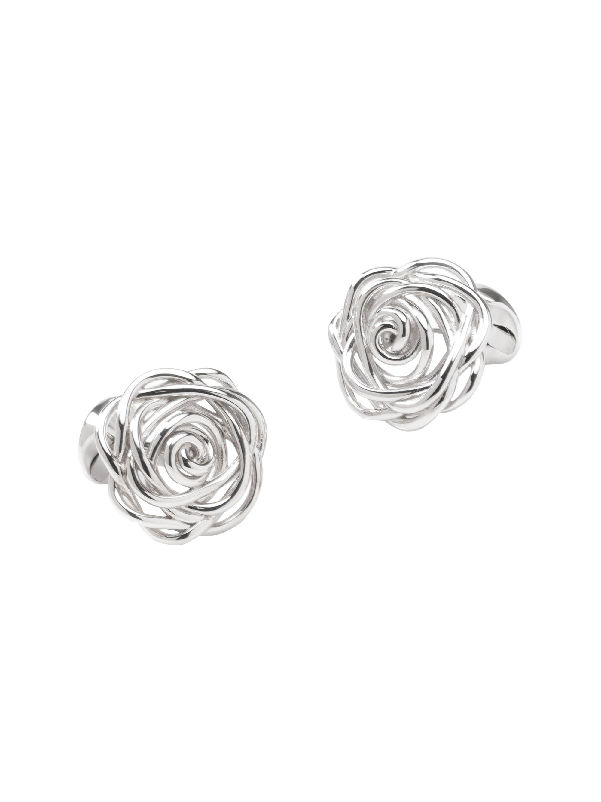 Cufflinks, Inc. Men's Rhodium Plated Rose Cufflinks - Silver