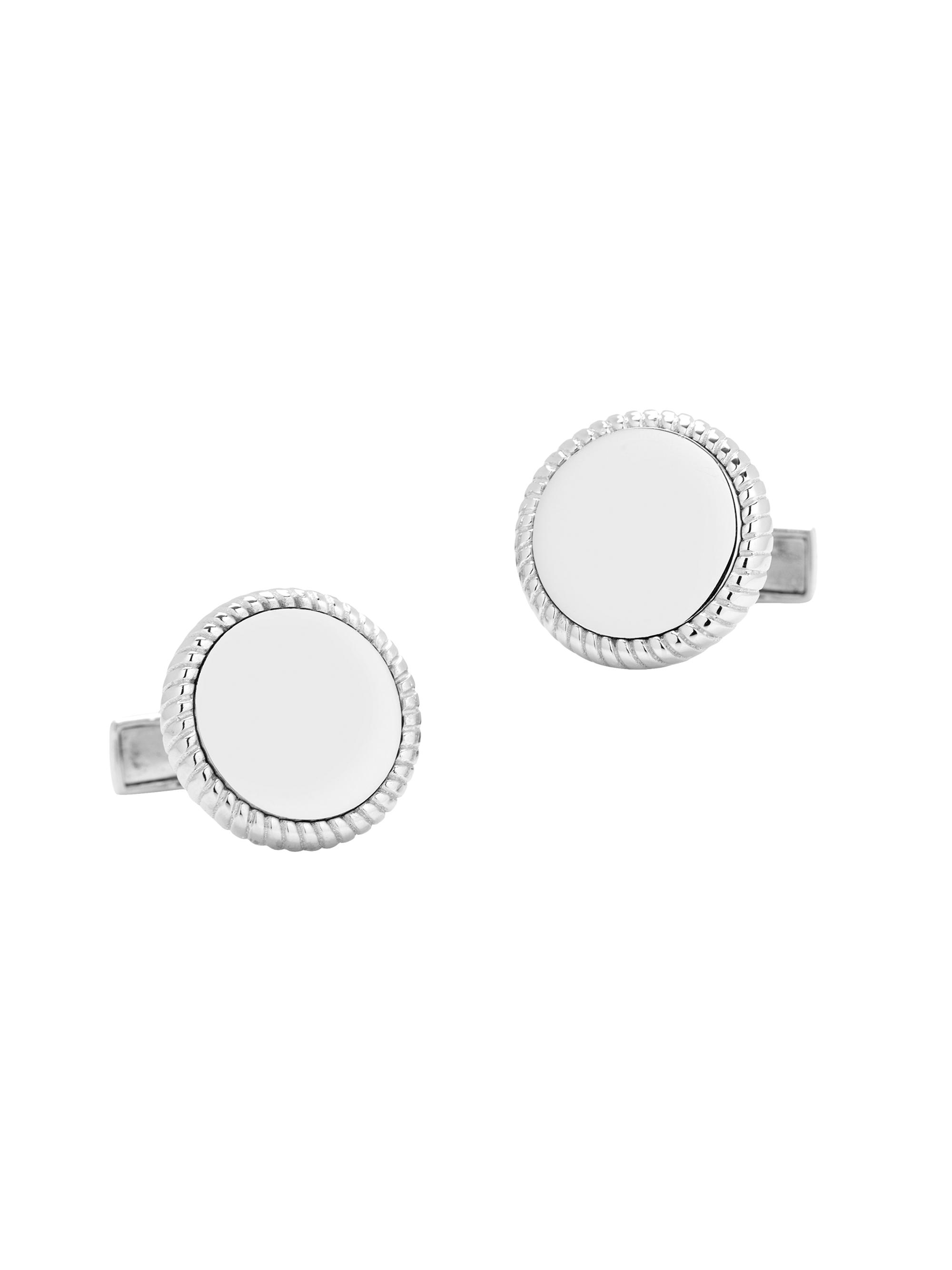 Cufflinks, Inc. Men's Sterling Silver Rope Border Engravable Round Cufflinks - Silver