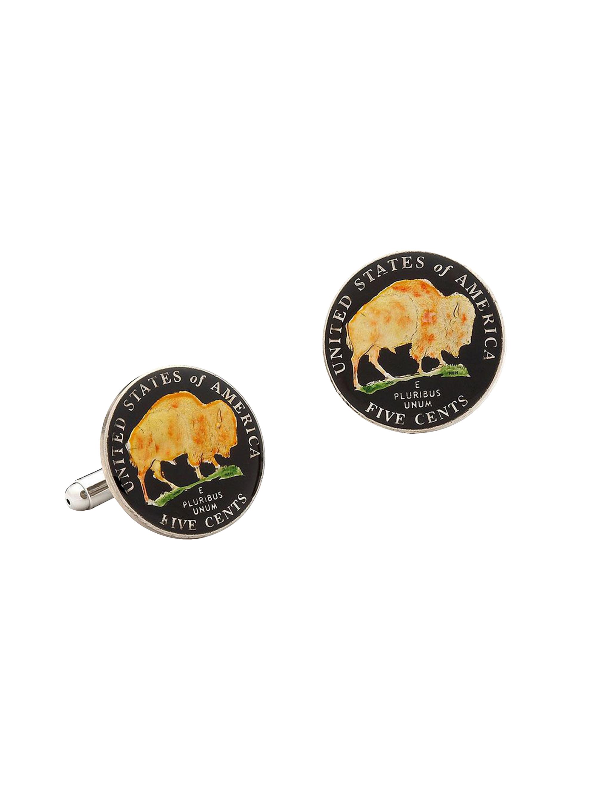 Cufflinks, Inc. Men's Hand Painted American Buffalo Nickel Coin Cufflinks - Black