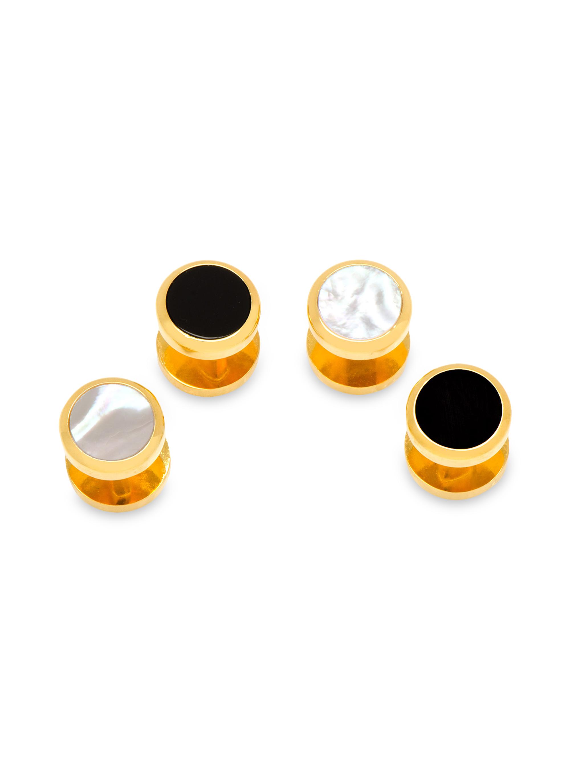 Cufflinks, Inc. Men's 2-Pack Double-Sided Gold Onyx And Mother Of Pearl Round Stud Set - Gold