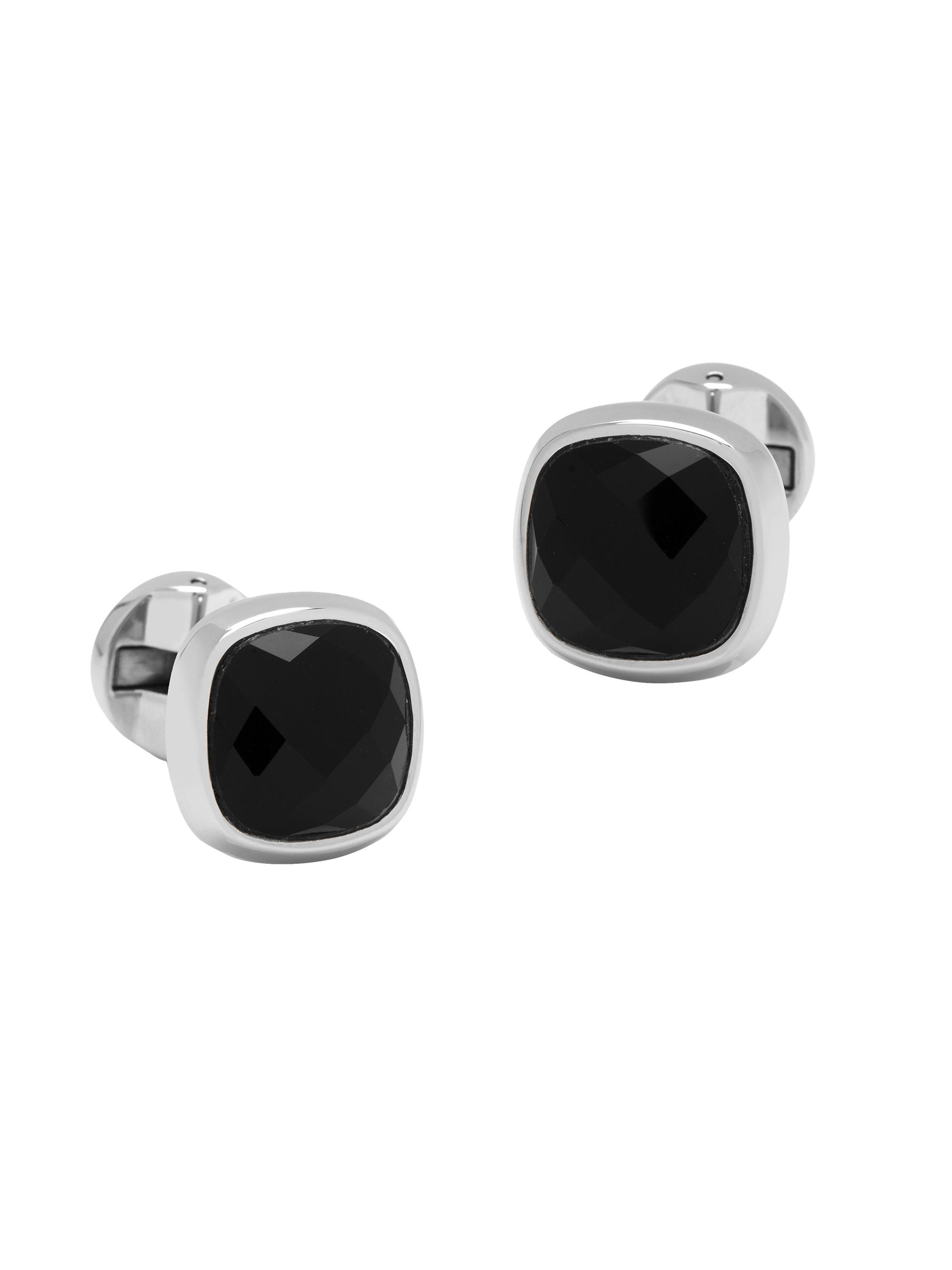 Cufflinks, Inc. Men's Faceted Onyx Cushion Cufflinks - Silver