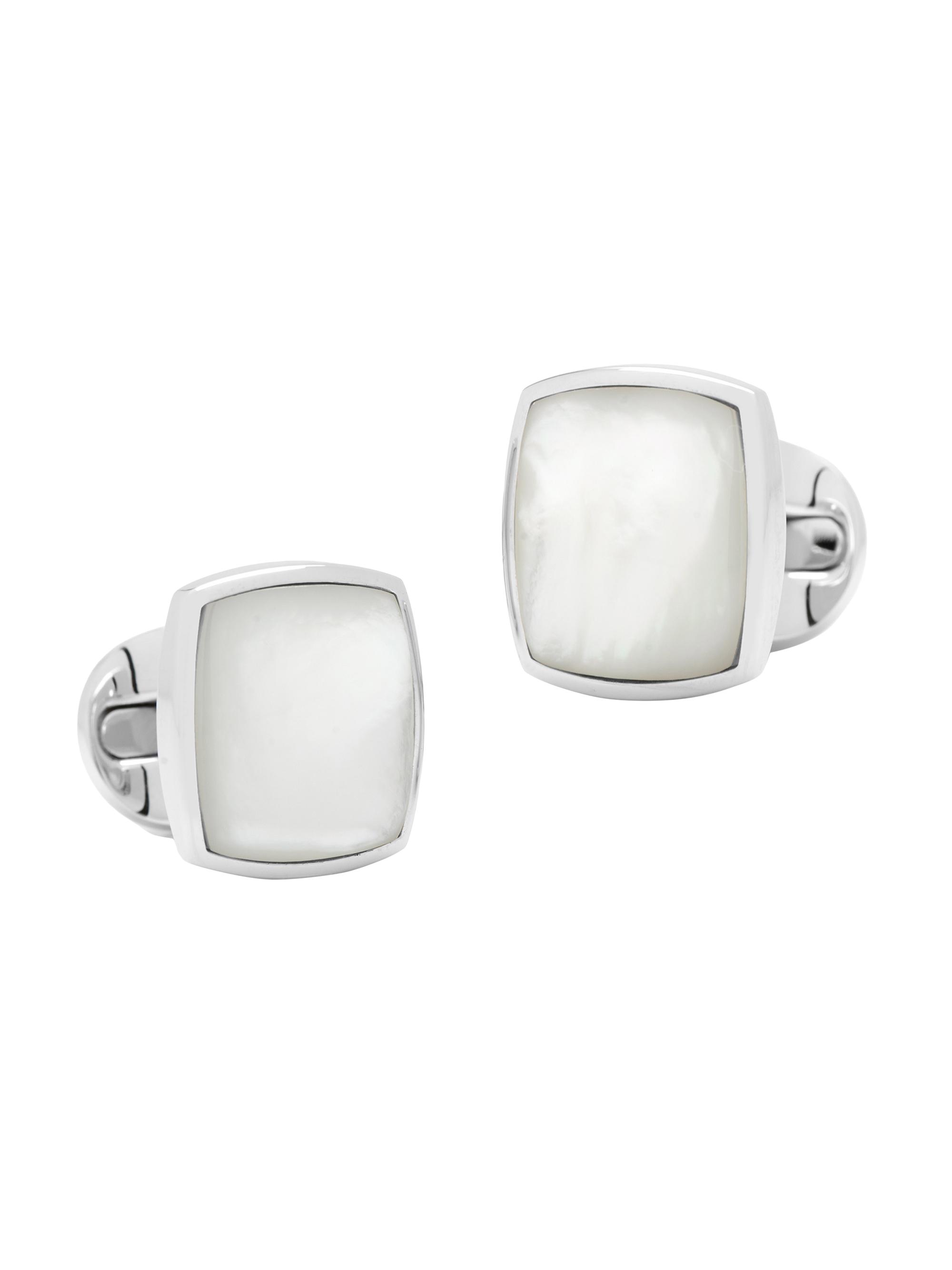 Cufflinks, Inc. Men's Classic Cushion Mother Of Pearl Cufflinks - Silver