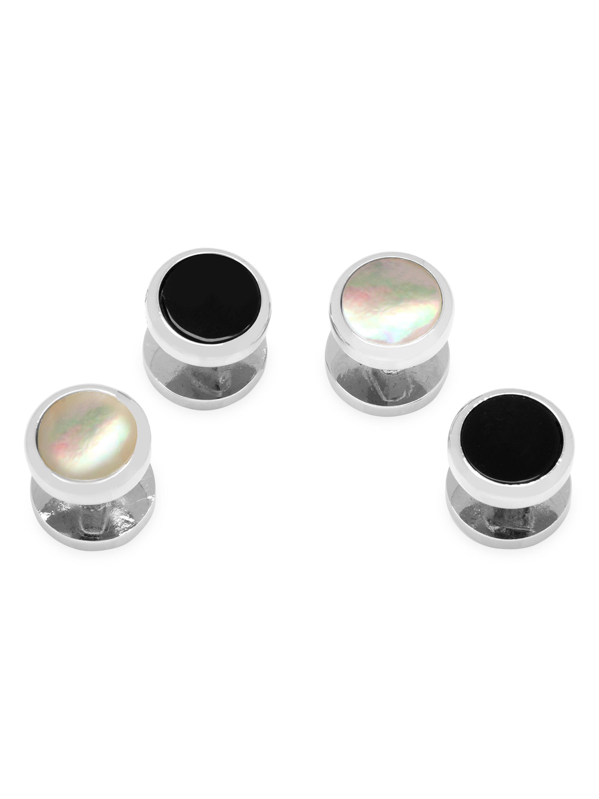 Cufflinks, Inc. Men's 2-Piece Double-Sided Onyx & Mother Of Pearl Round Beveled Stud Set - Silver
