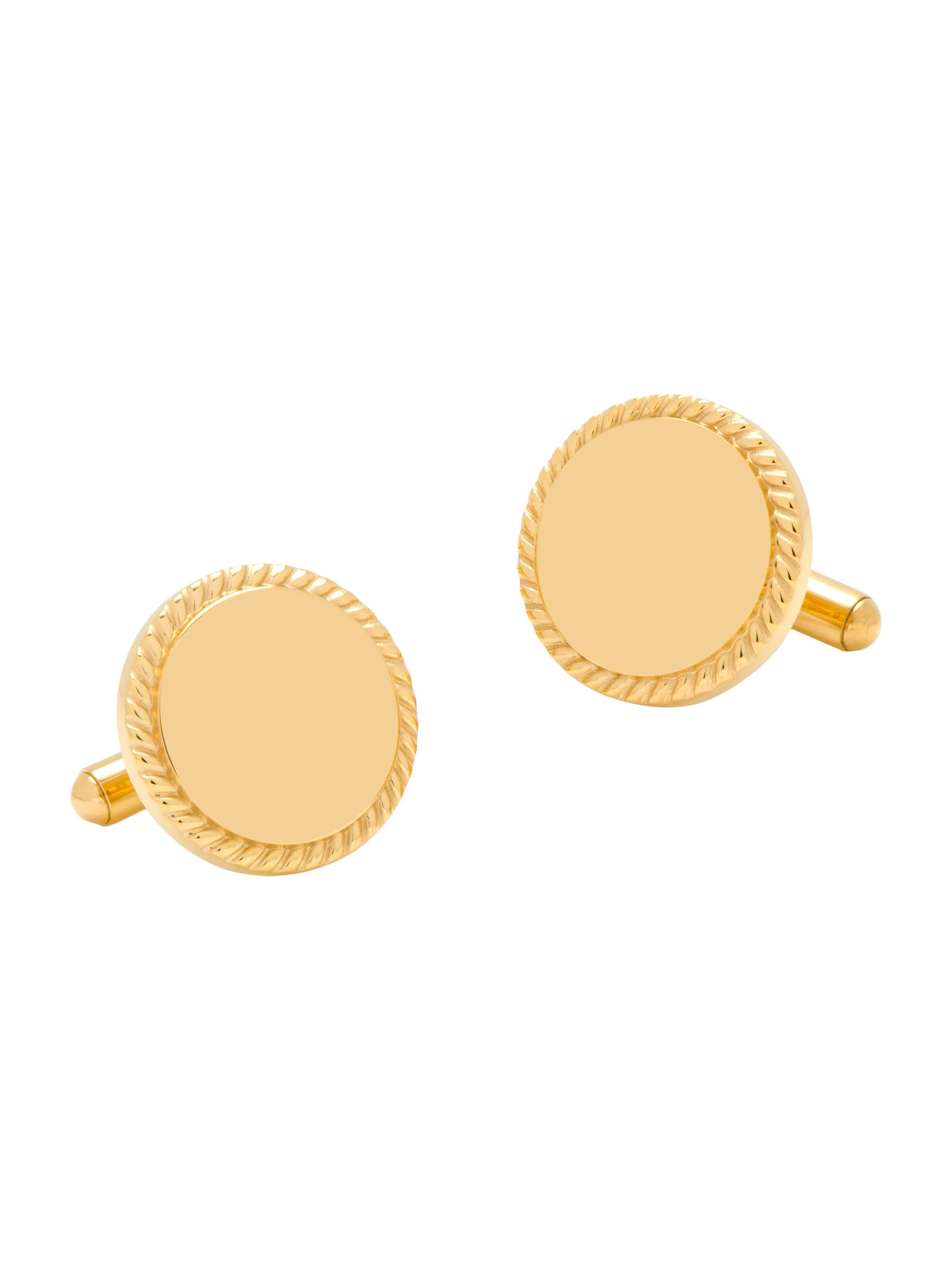 Cufflinks, Inc. Men's 14K Gold Plated Rope Border Round Engravable Cufflinks - Gold