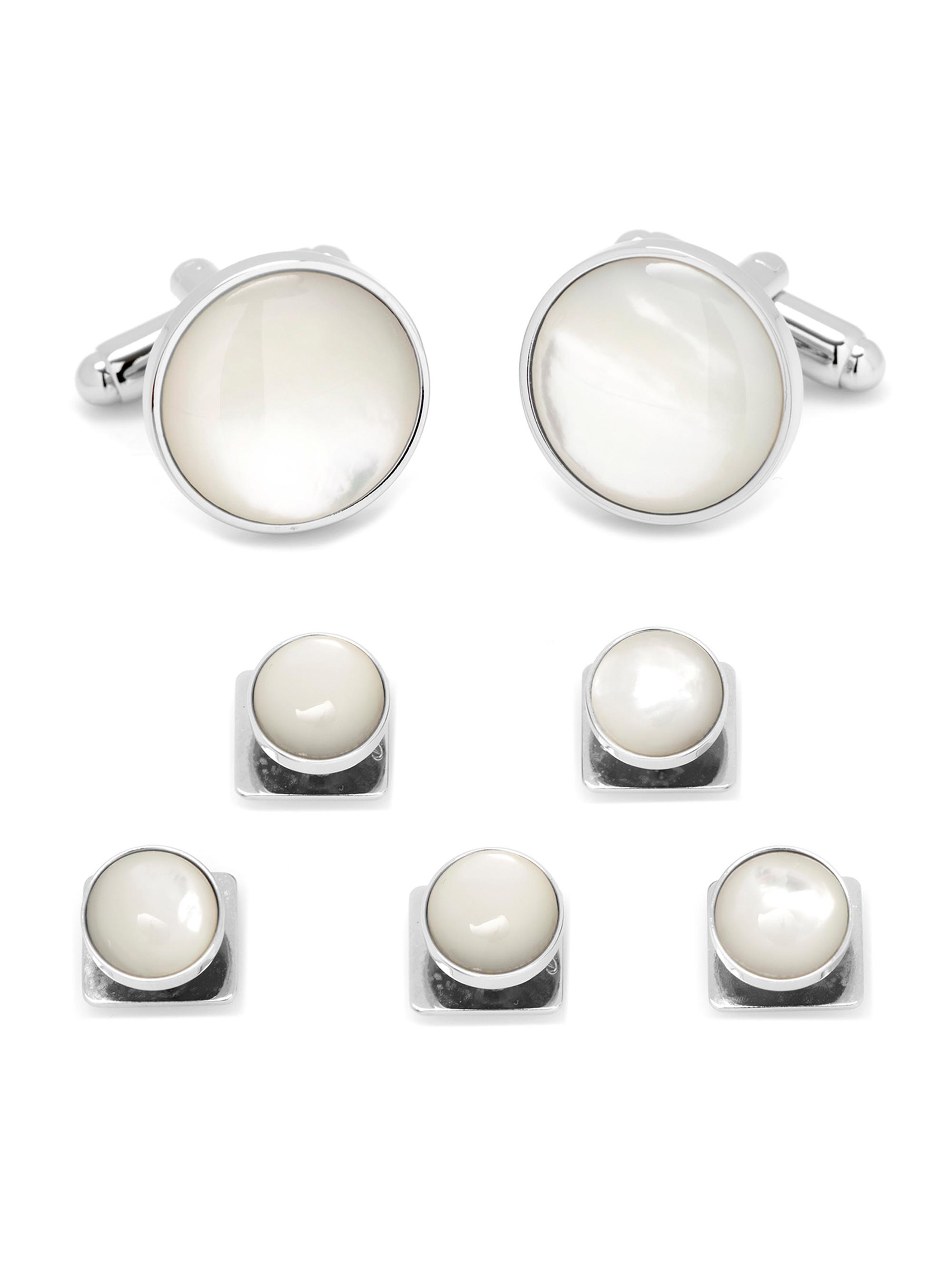 Cufflinks, Inc. Men's Silver & Mother-Of-Pearl 5-Piece Cufflink & Stud Set - White