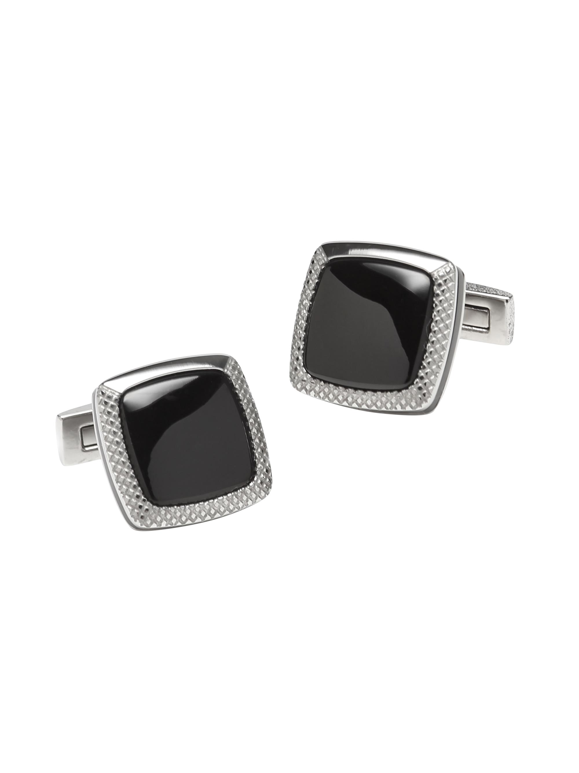 Cufflinks, Inc. Men's Onyx Cushion Stainless Steel Cufflinks - Silver