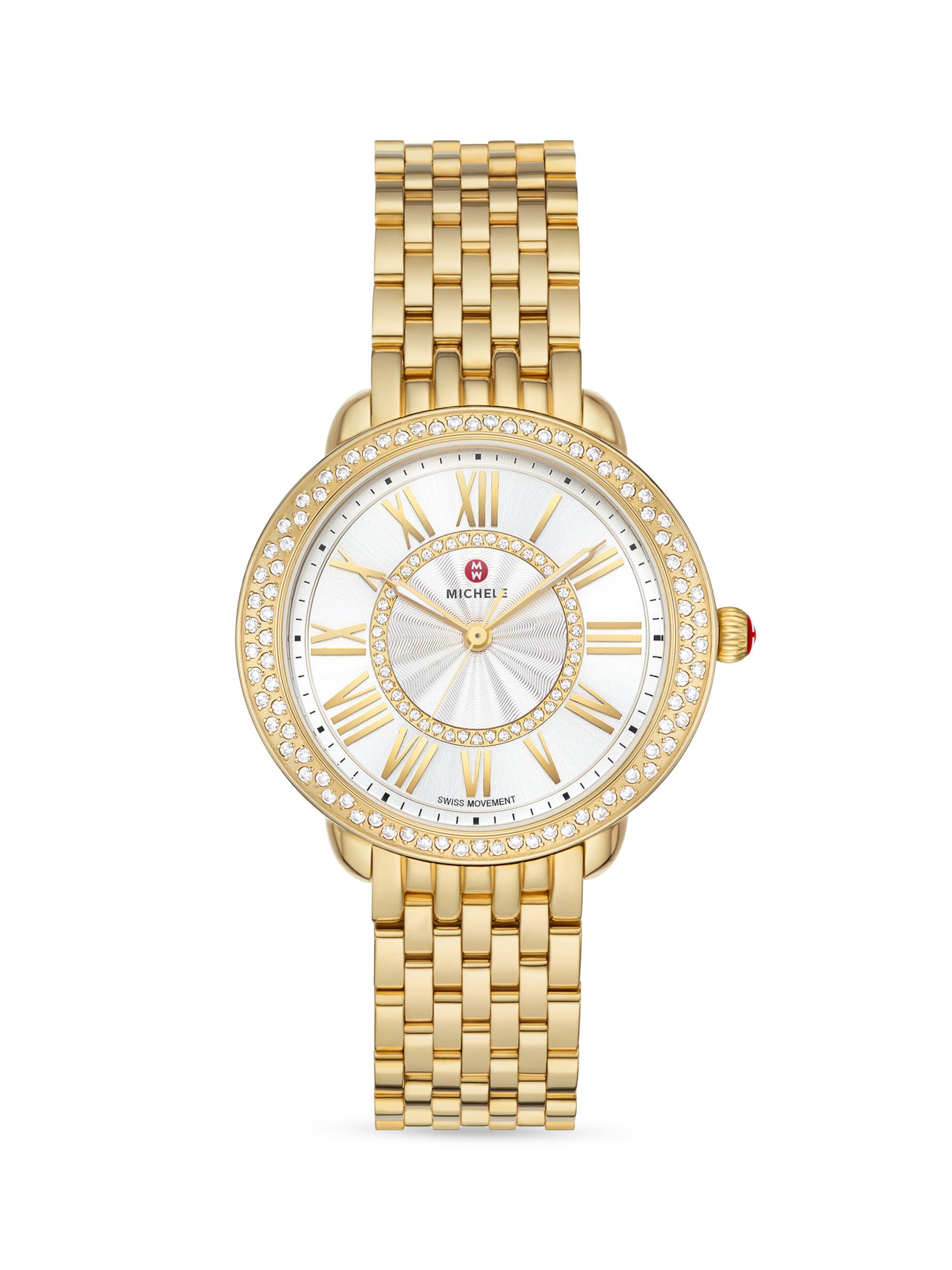 Michele Women's Serein Mid 18K-Gold-Plated Stainless Steel & Diamond Bracelet Watch - Gold