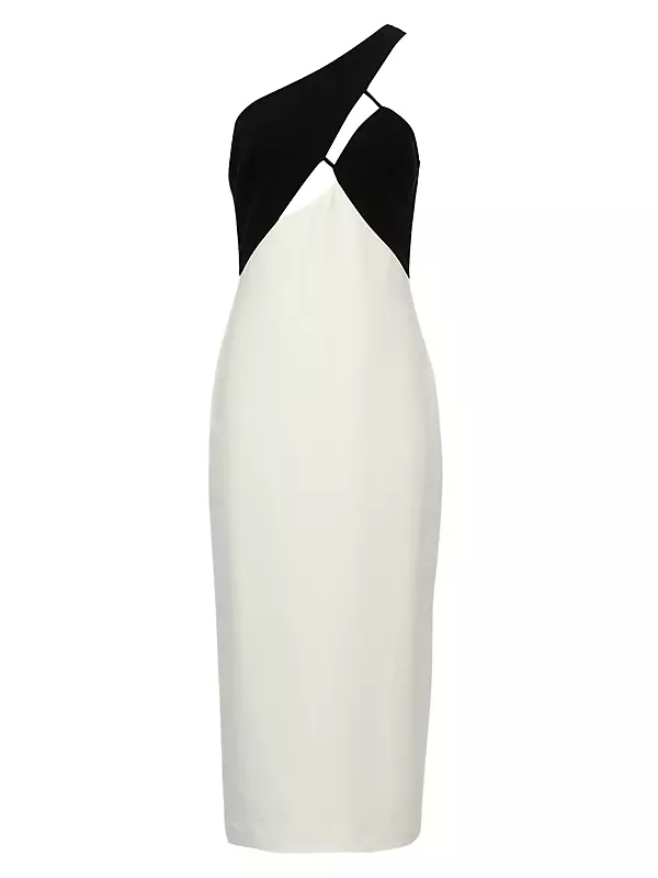 Fitted One-Shoulder Asymmetric Cutout Midi Dress