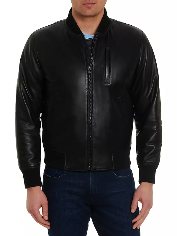 Men's Matte Black Leather Racer Jacket with Ribbed Shoulders - Barneys  Originals