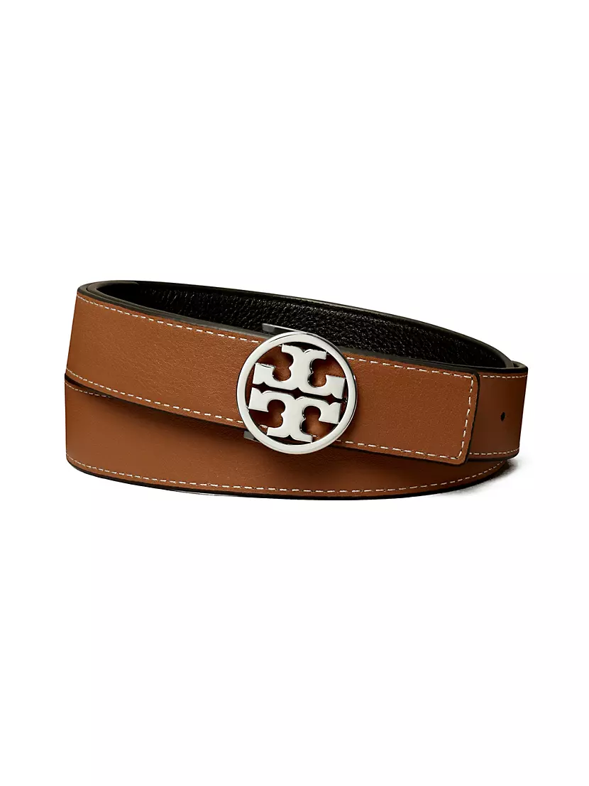 Tory Burch Women's Reversible Miller Leather Belt New Ivory/Gold