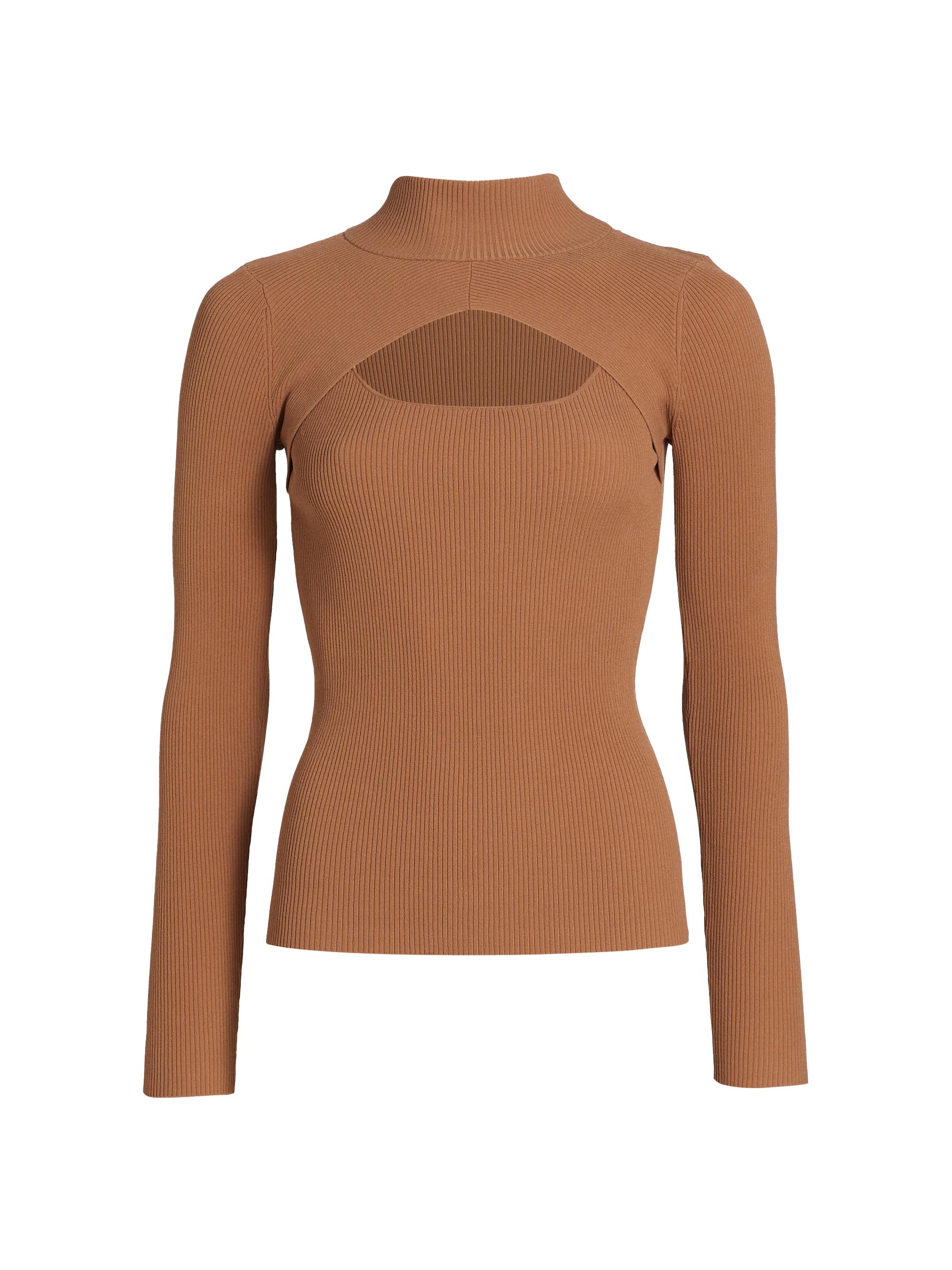 Elie Tahari Women's Mock Turtleneck Cut Out Top - Saddle