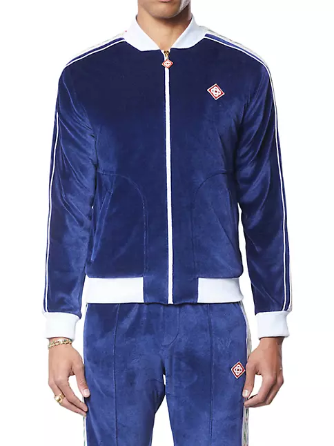 Gucci Navy Blue Monogram Pattern Cotton Contrast Trim Track Jacket M Gucci