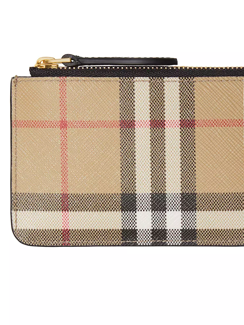 Burberry Red/Beige House Check Coated Canvas and Leather Zip Card Holder  Burberry