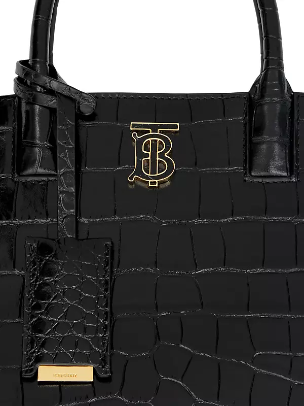 Shop Burberry Mini Frances Croc-Embossed Leather Top Handle Bag 