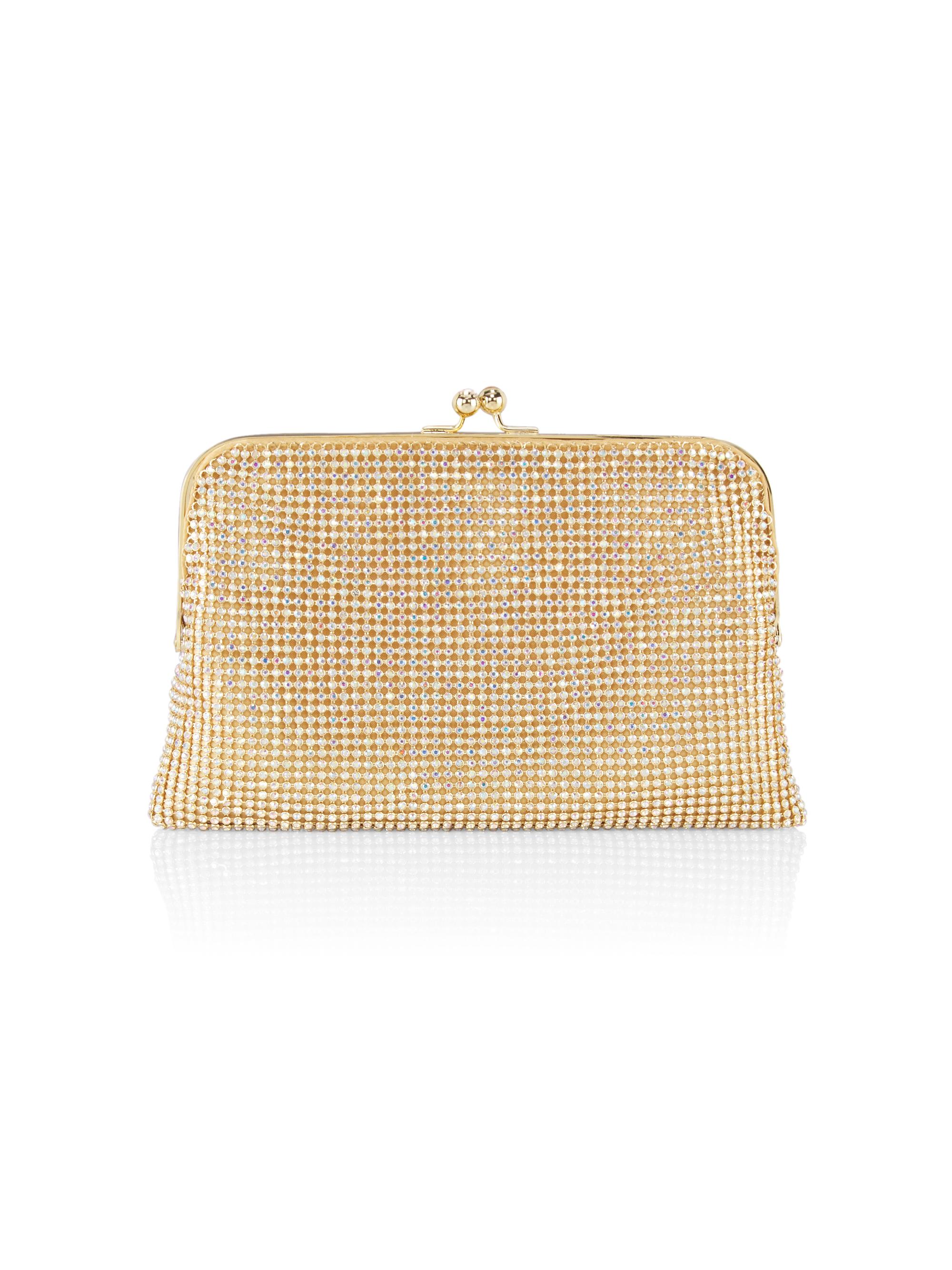 Whiting & Davis Women's Dimple Crystal Mesh Kiss-Lock Clutch - Gold Crystal