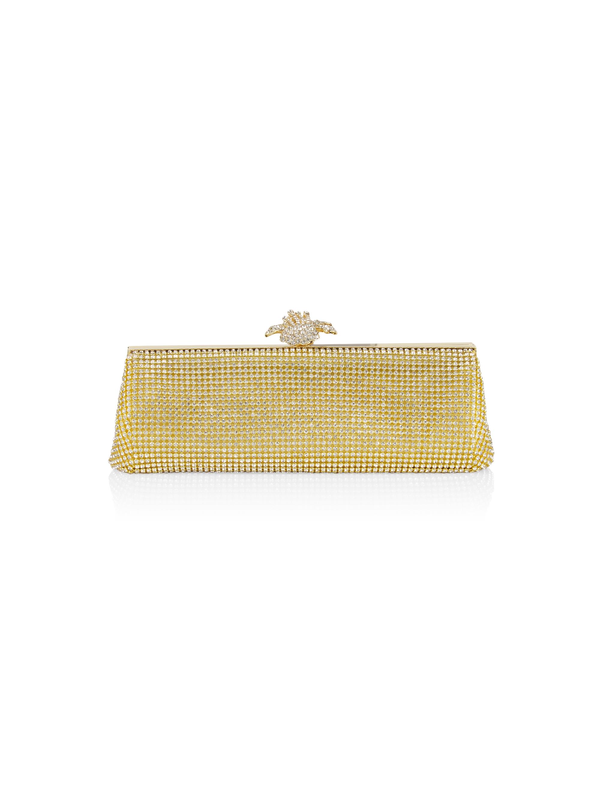 Whiting & Davis Women's Flower Crystal Mesh Clutch - Gold Crystal