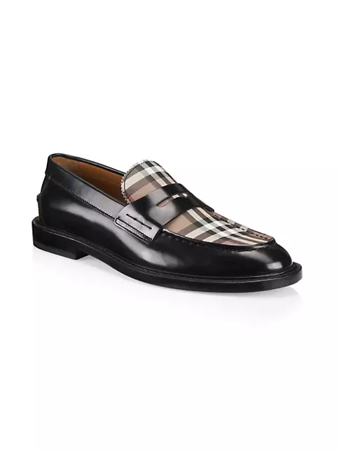Burberry Men's Croftwood Check Leather Loafers - Black - Size 8