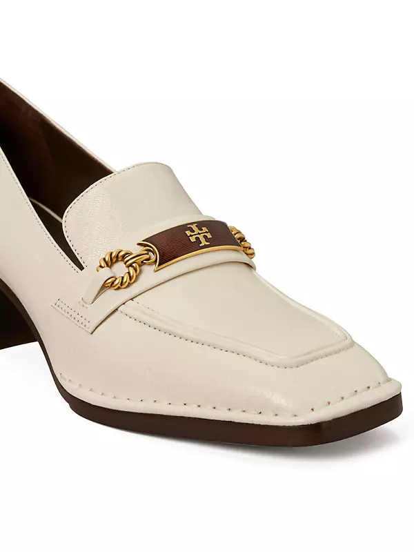 Shop Tory Burch Perrine Leather Logo Heeled Loafers