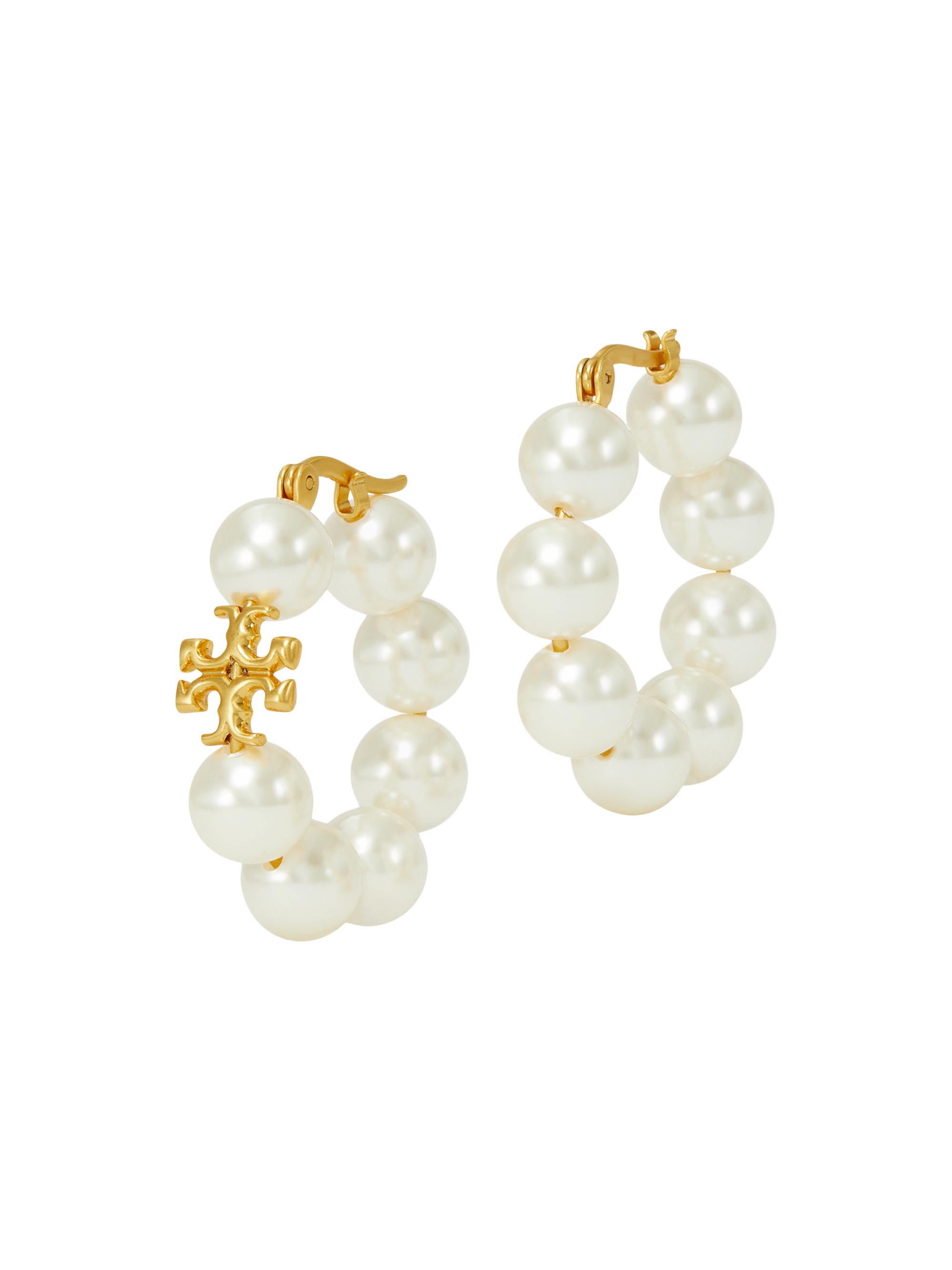 Tory Burch Women's Kira 14K-Gold-Plated & Faux Pearl Hoop Earrings - Rolled Brass