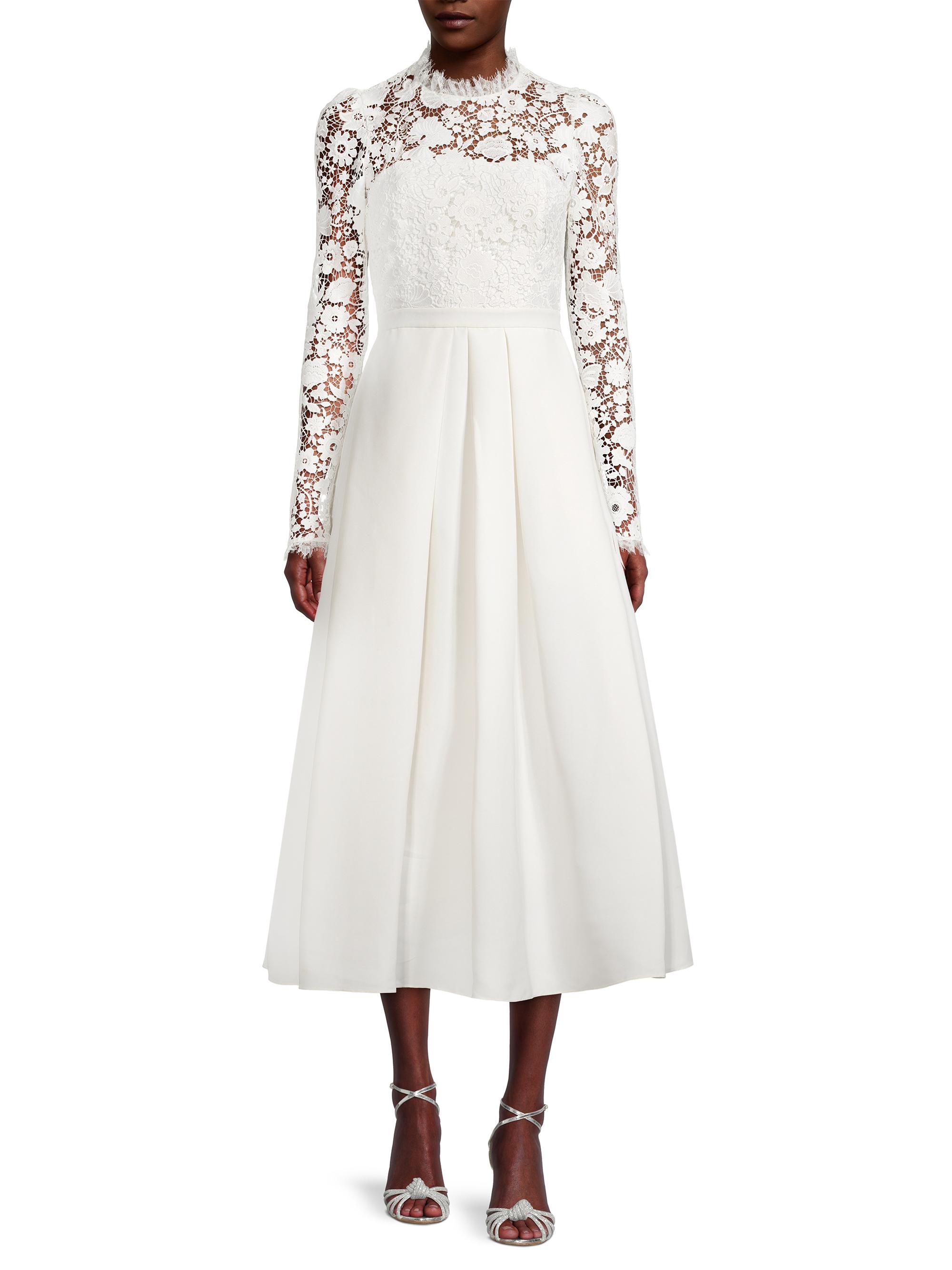 sachin & babi cecelia lace-sleeve a-line pleated midi dress SACHIN BABI Cecelia Lace Long-Sleeve Midi-Dress