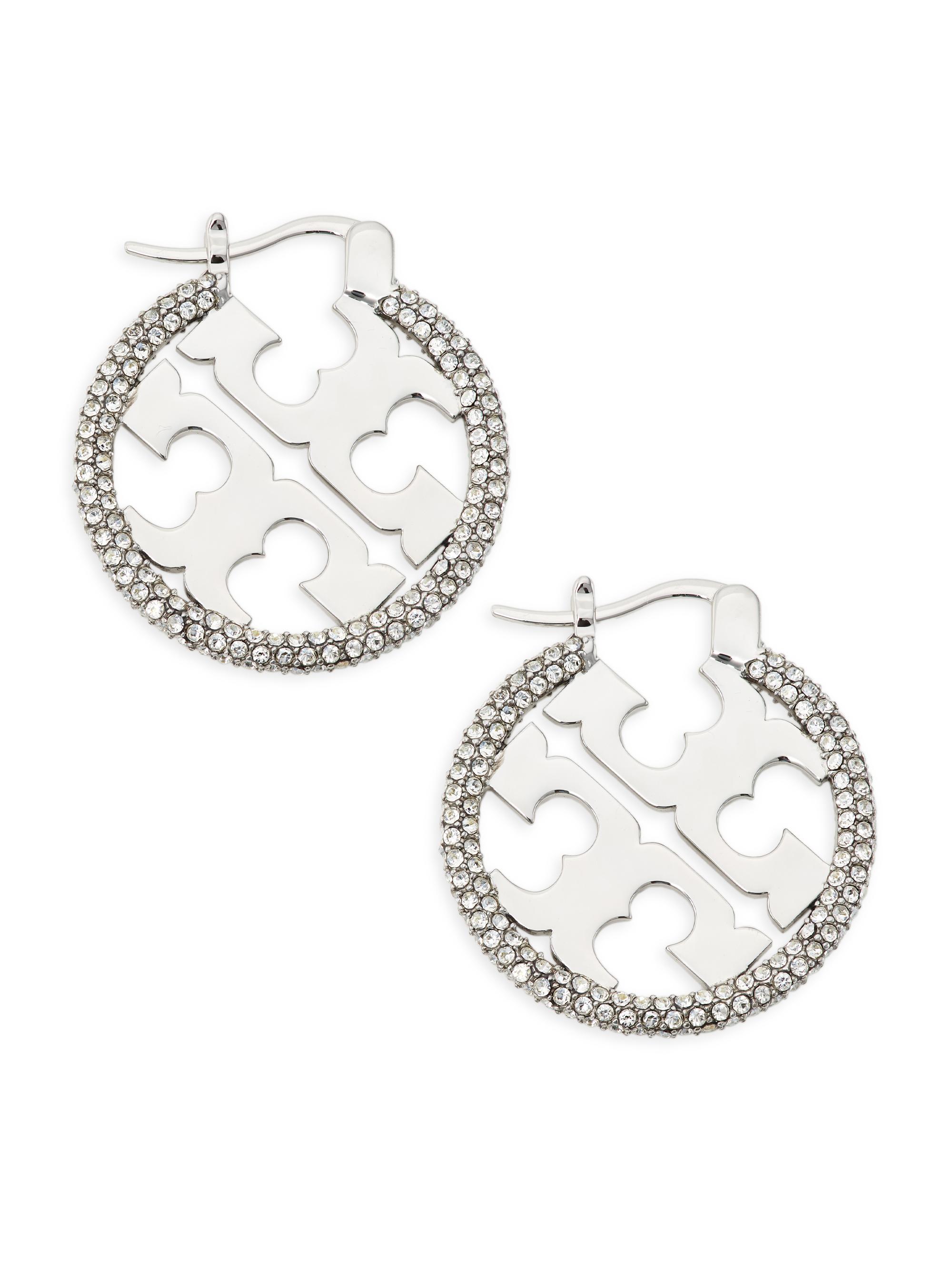 Tory Burch Women's Miller Silvertone & Crystal Hoop Earrings - Silver