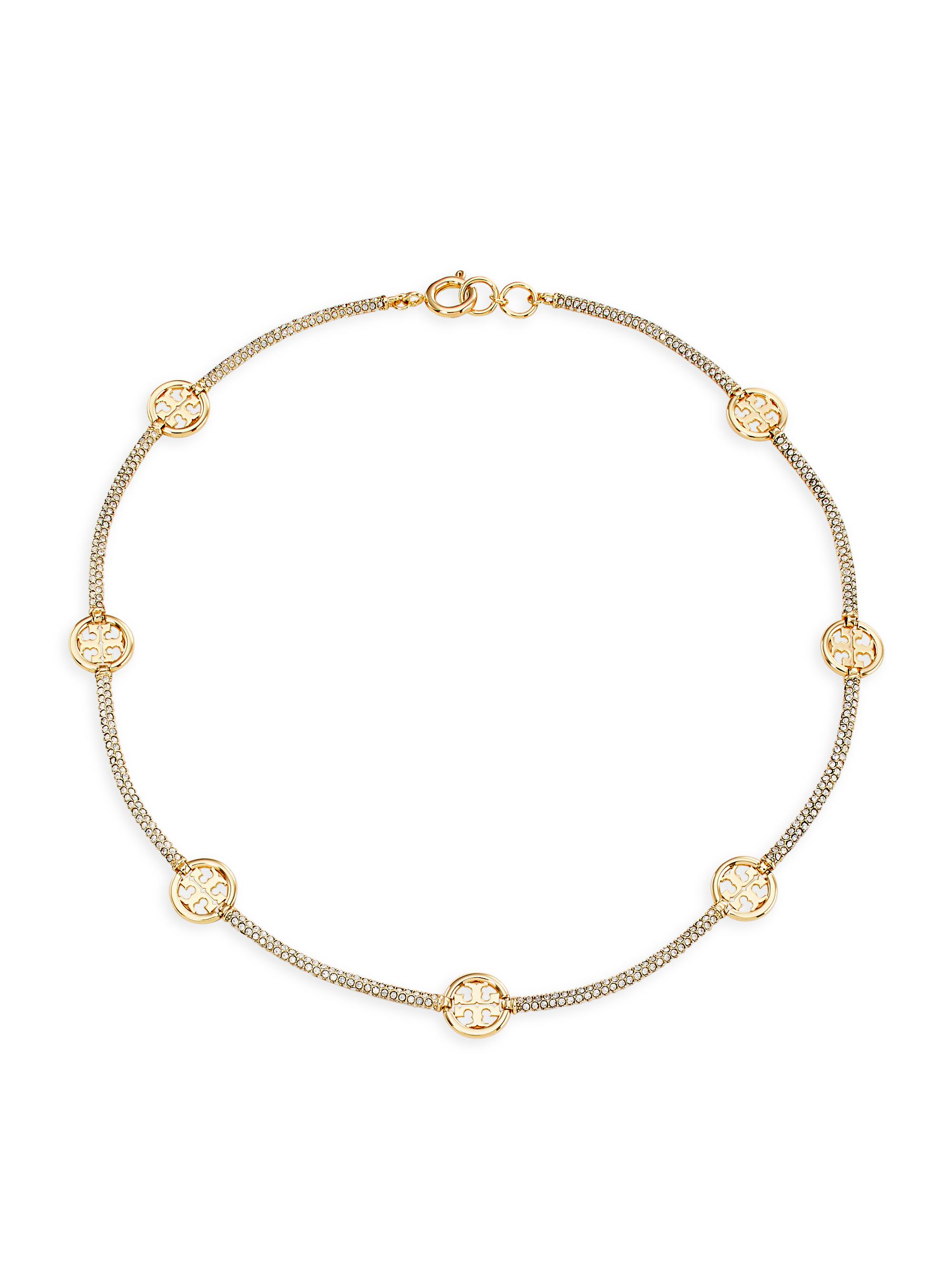 Tory Burch Women's Miller 18K-Gold-Plated & Crystal Logo Station Necklace - Gold