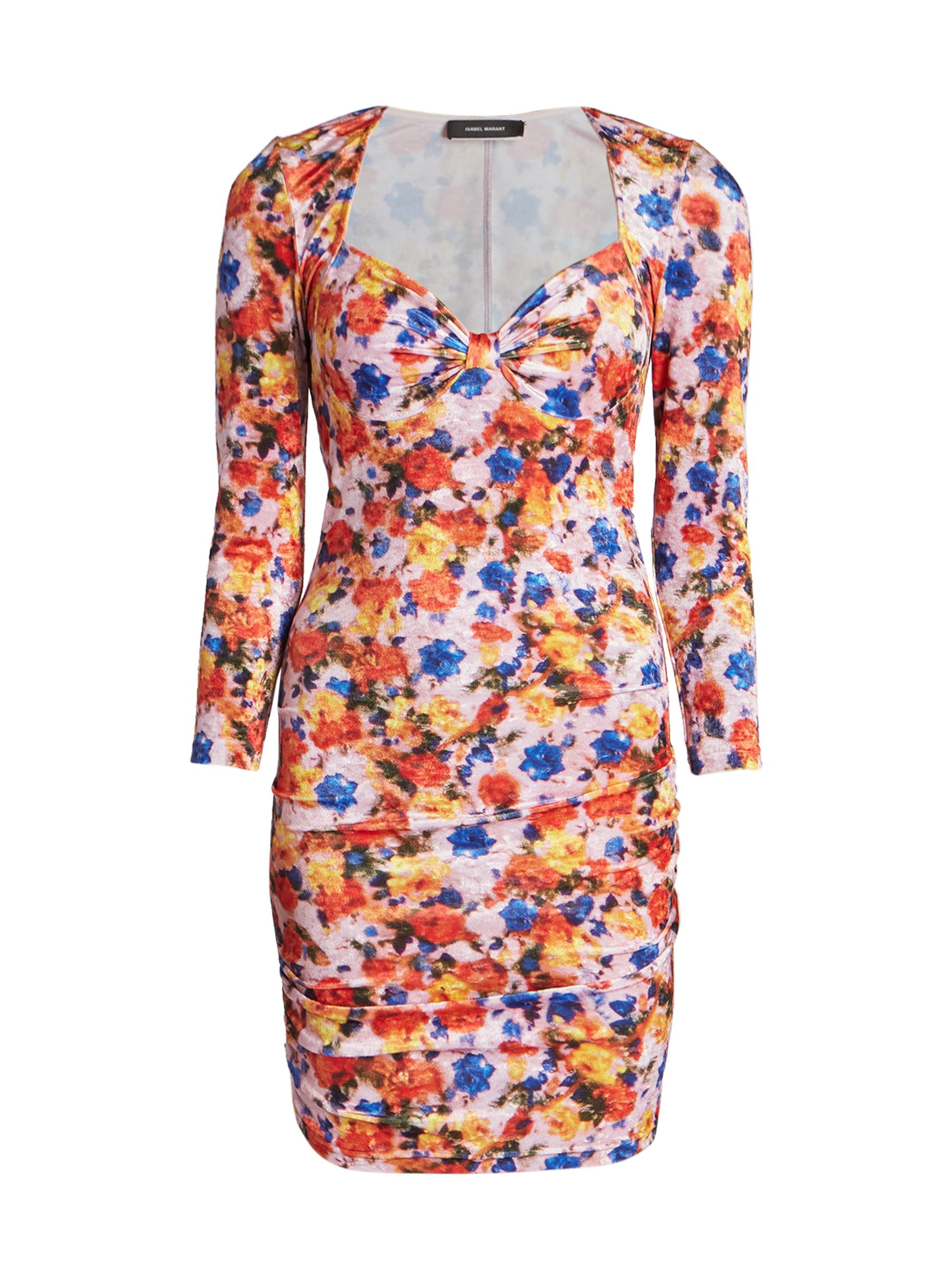 Isabel Marant Women's Goji Printed Ruched Velvet Minidress - Orange