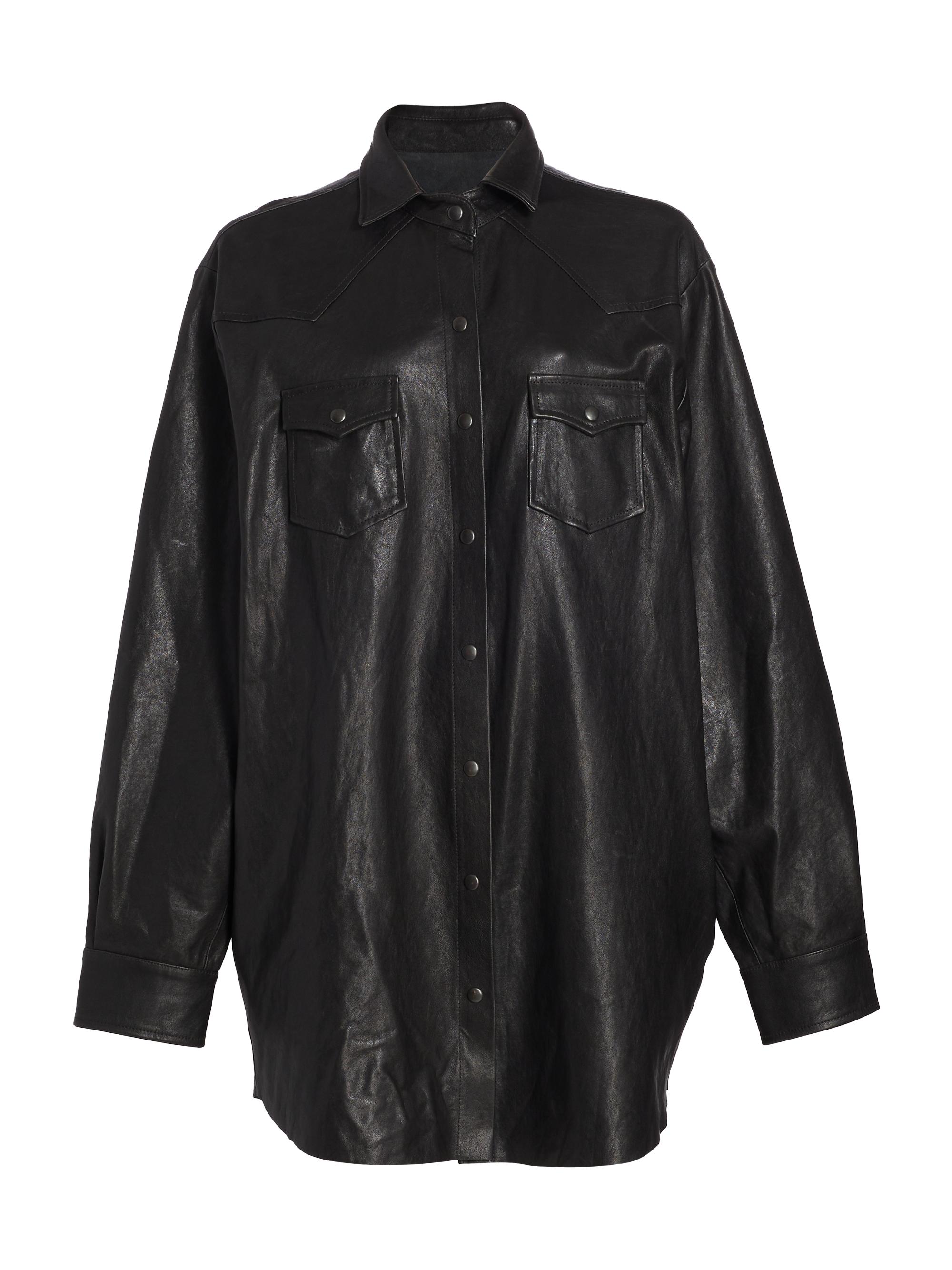 3x1 Women's Stefy Leather Oversized Shirt - Luxe Black