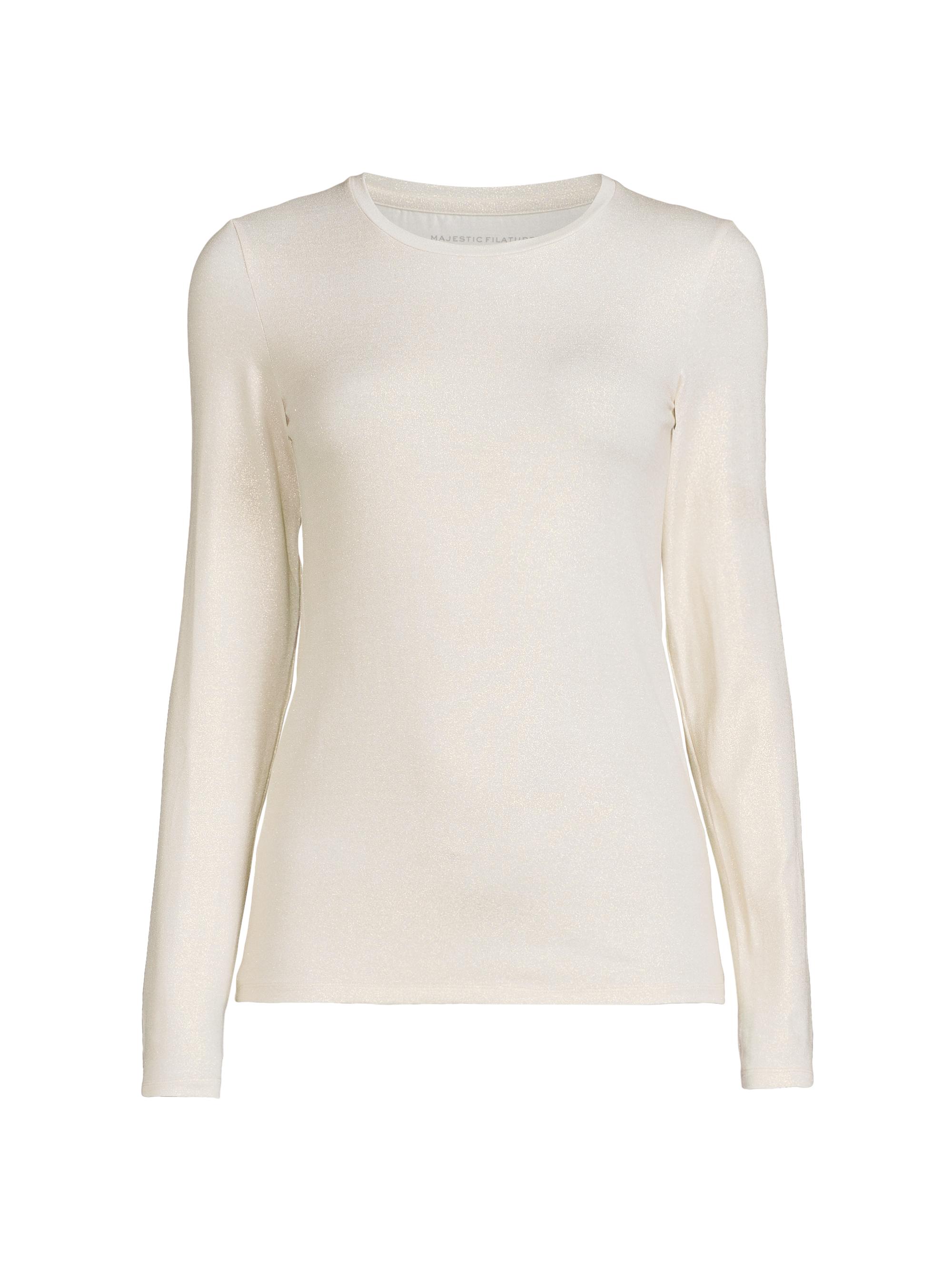 Majestic Filatures Women's Soft Touch Metallic Crewneck Top - Blanc