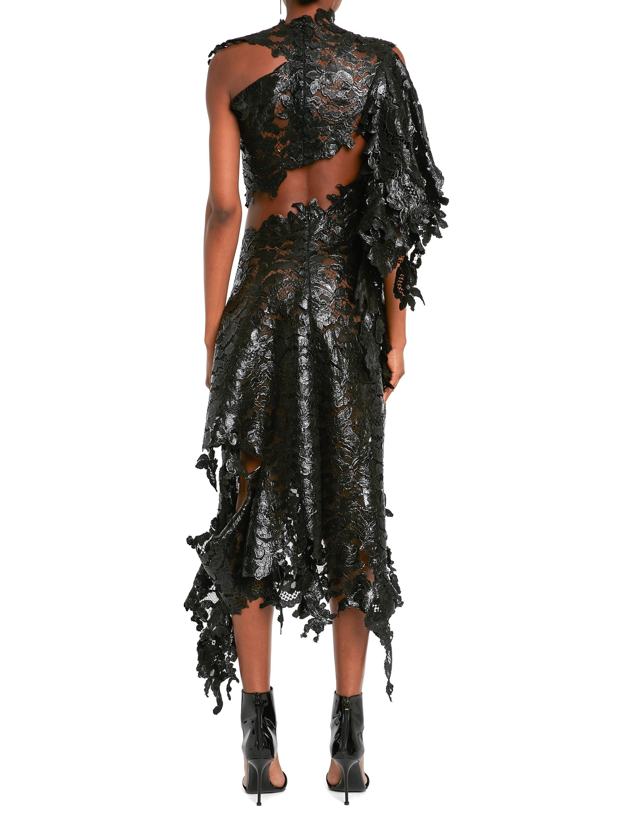 McQueen Asymmetric Lacquered Floral-Lace Dress | Saks Fifth Avenue
