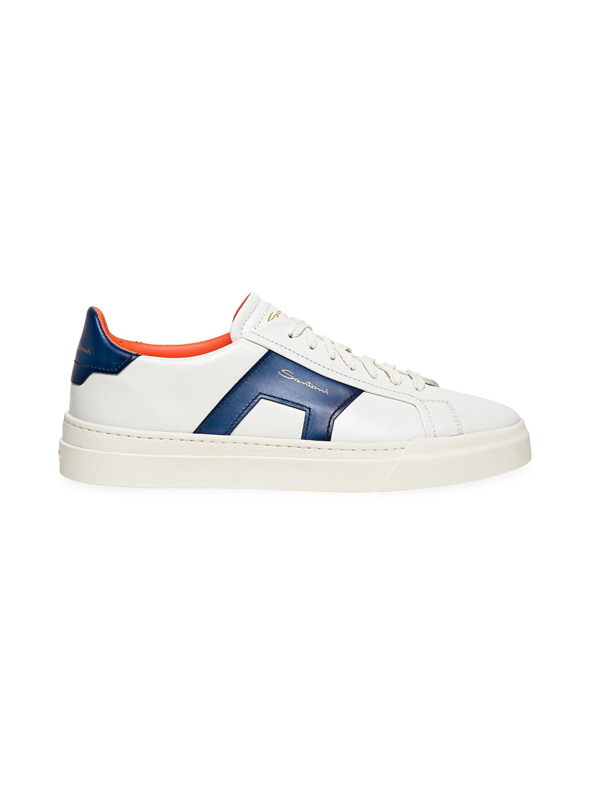 Santoni Men's Leather Low-Top Sneakers - White Blue