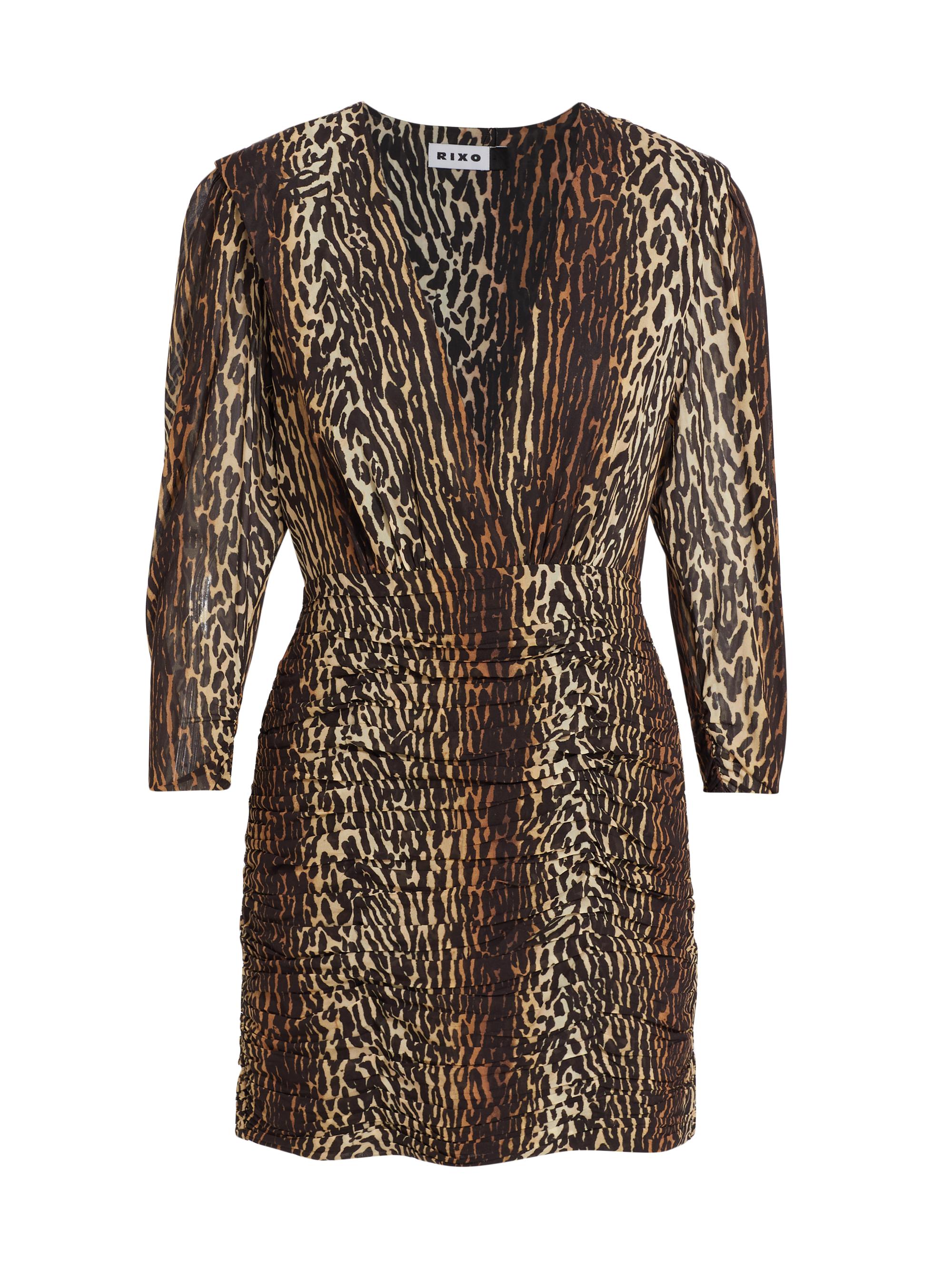 Rixo Women's Golden Leopard Stretch-Silk Minidress - Bohemia Leopard