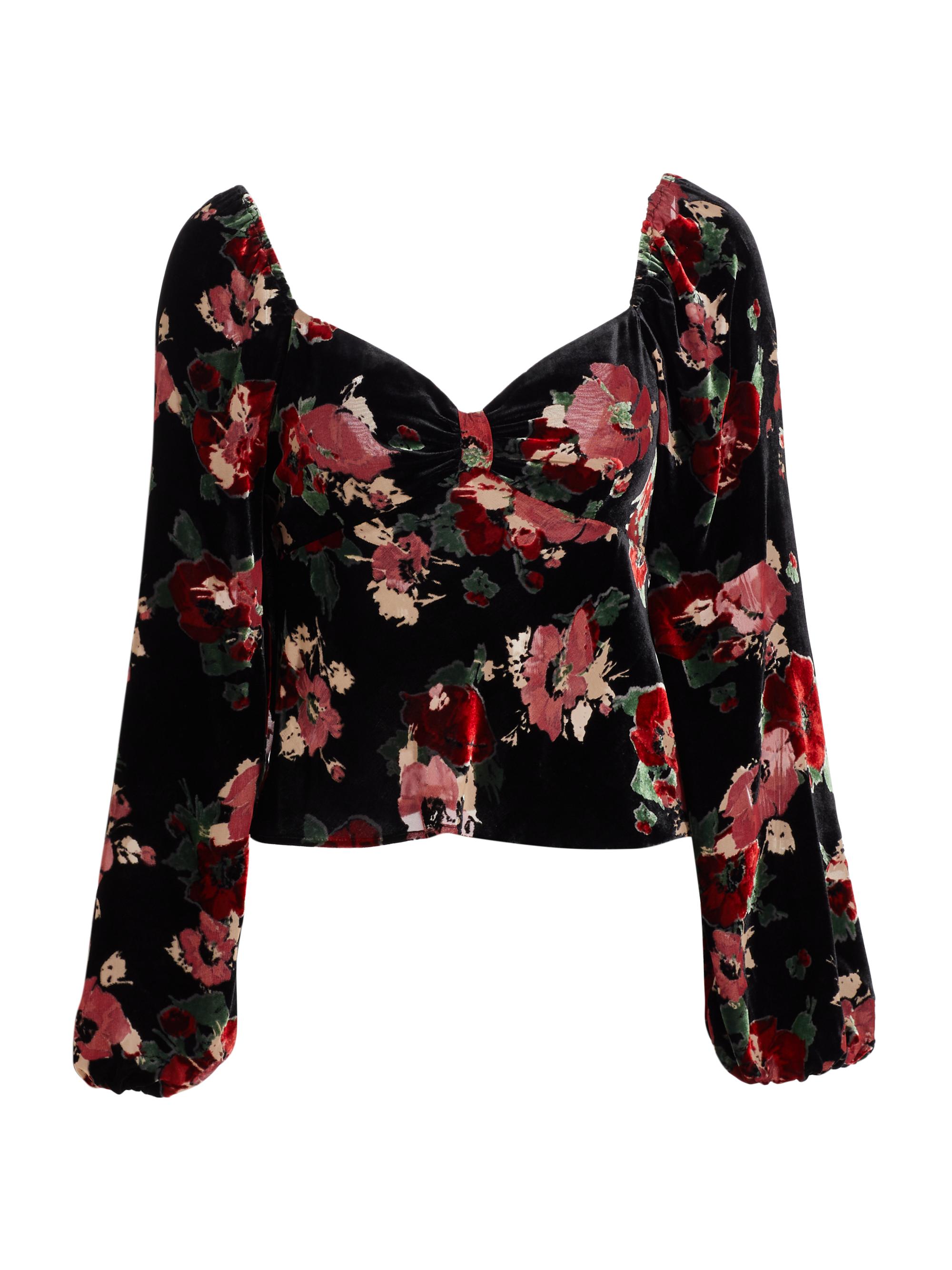 Rixo Women's Bridgette Floral Velvet Blouse - Black Poppy Burnout