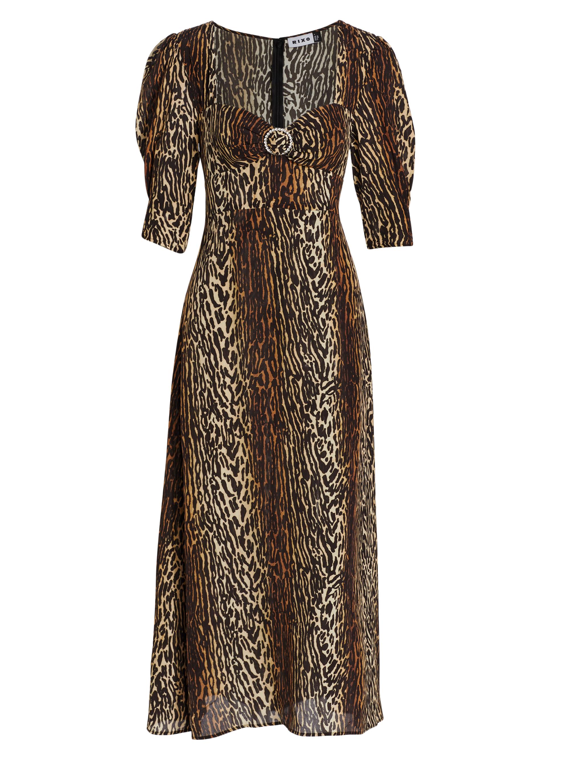 Rixo Women's Karen Leopard Midi-Dress - Bohemia Leopard