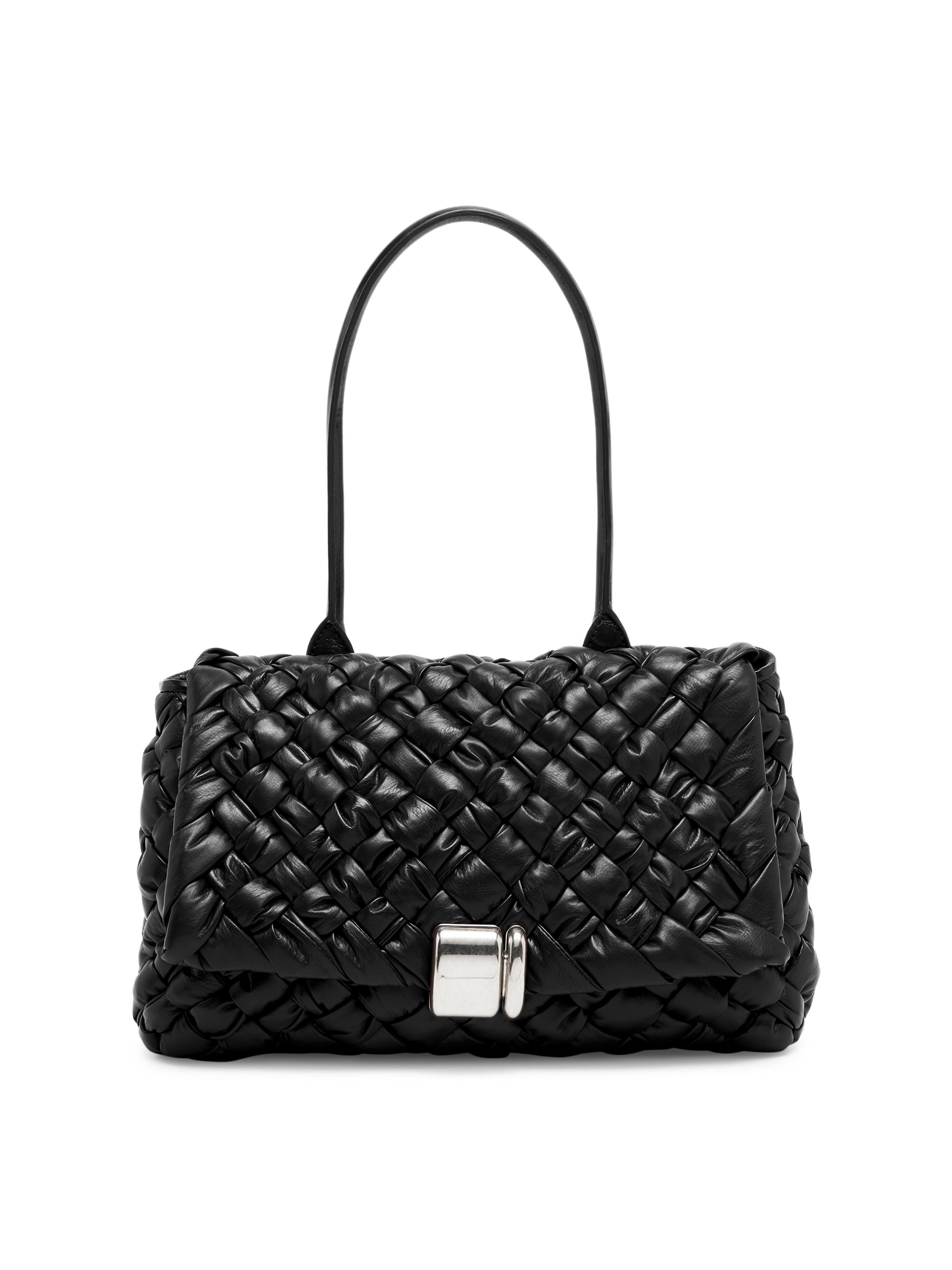 Bottega Veneta Women's Intrecciato Leather Shoulder Bag - Black Silver