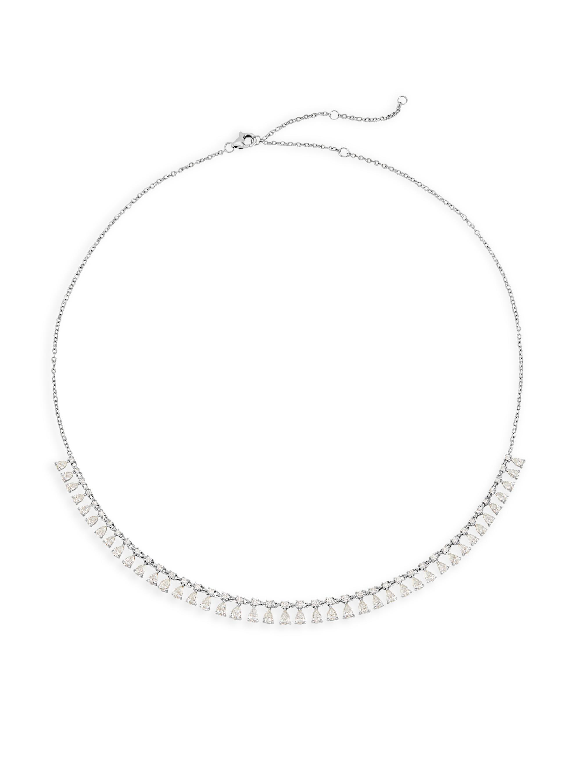Saks Fifth Avenue Collection Women's 14K White Gold & 4.08 TCW Diamond Fringe Choker Necklace - White Gold