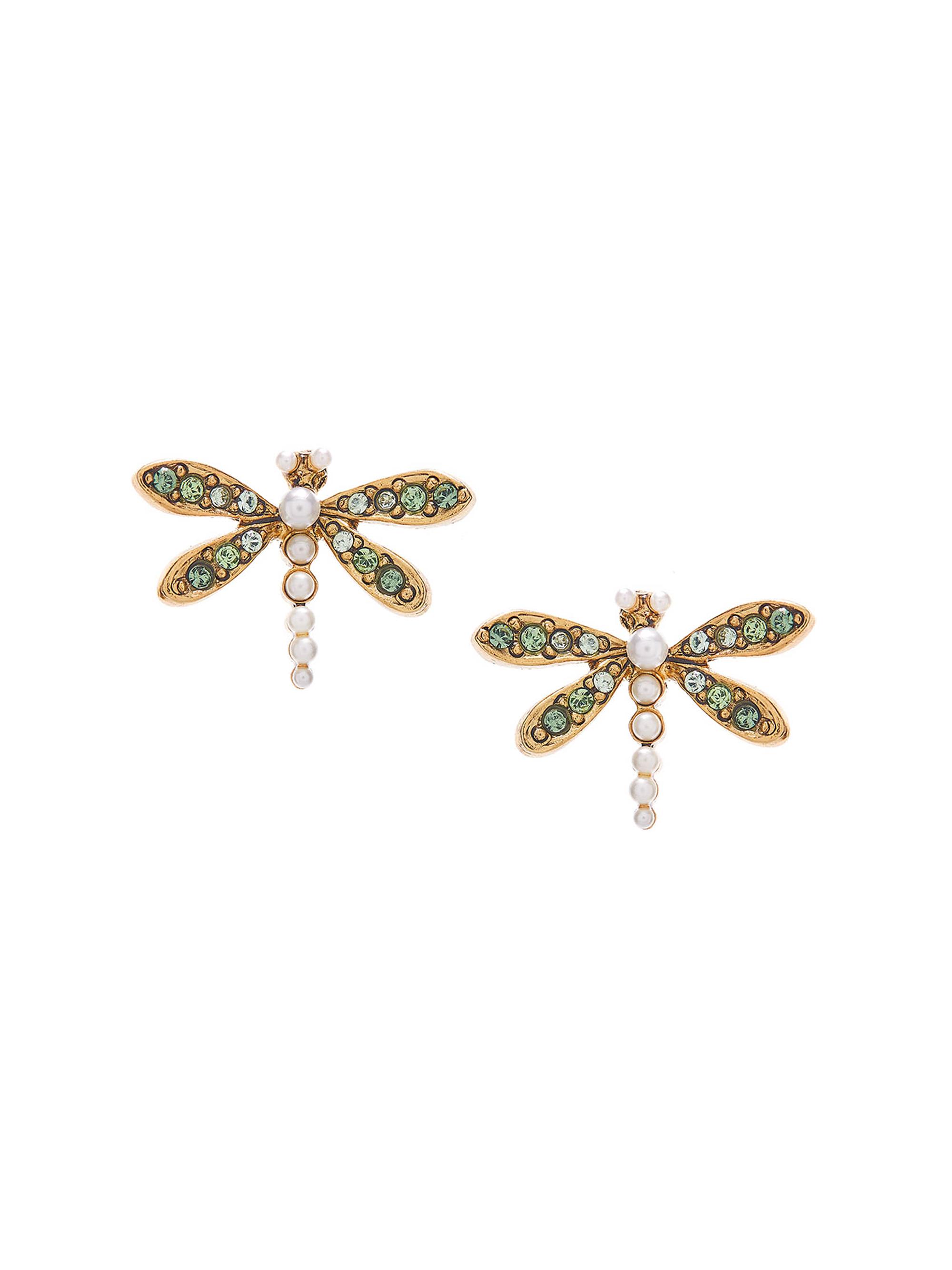 Oscar de la Renta Women's Goldtone & Glass Dragonfly Stud Earrings - Peridot