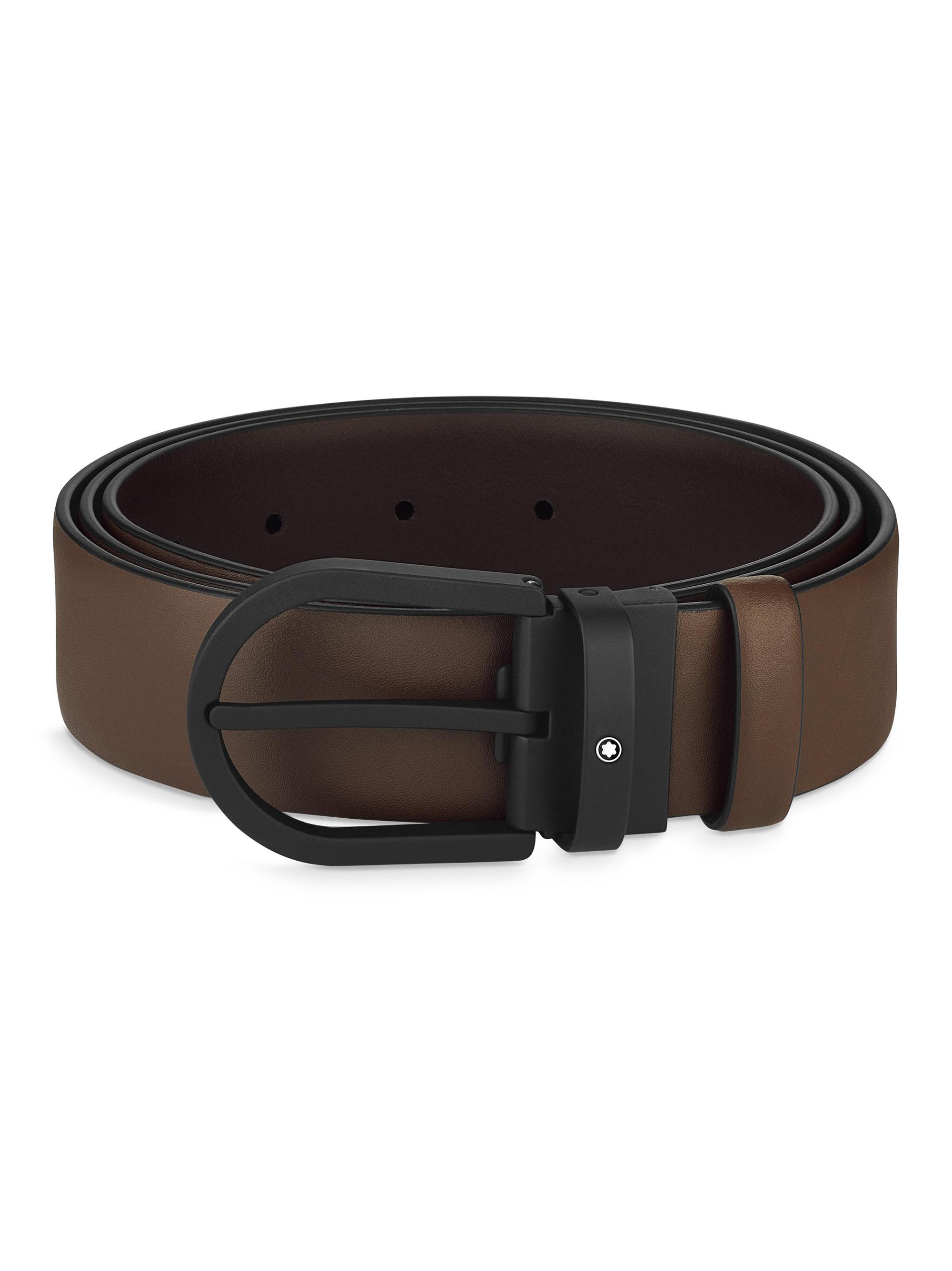Montblanc Men's Rubberized Horseshoe Buckle Leather Belt - Brown