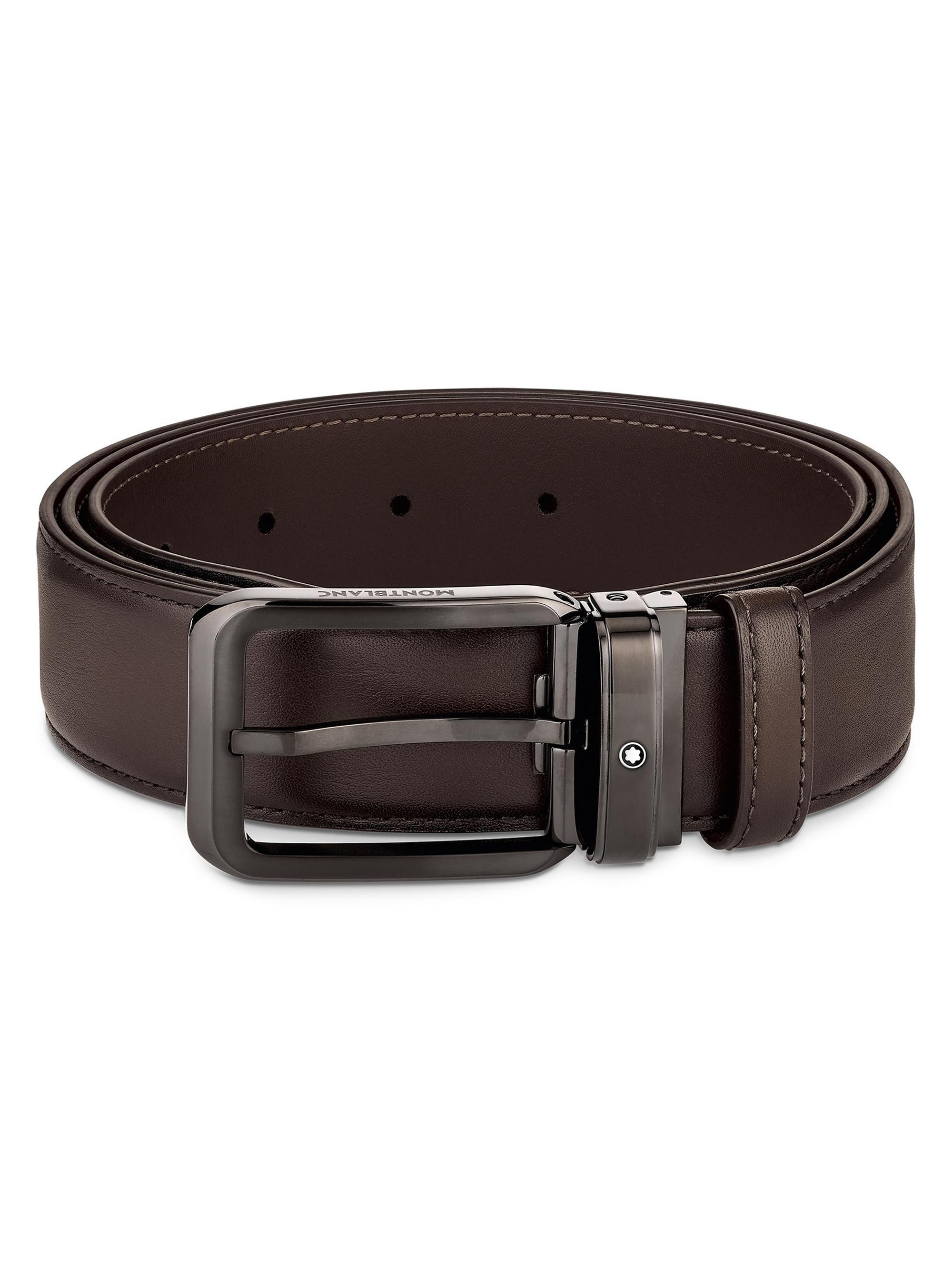 Montblanc Men's Rectangular Buckle Leather Belt - Brown